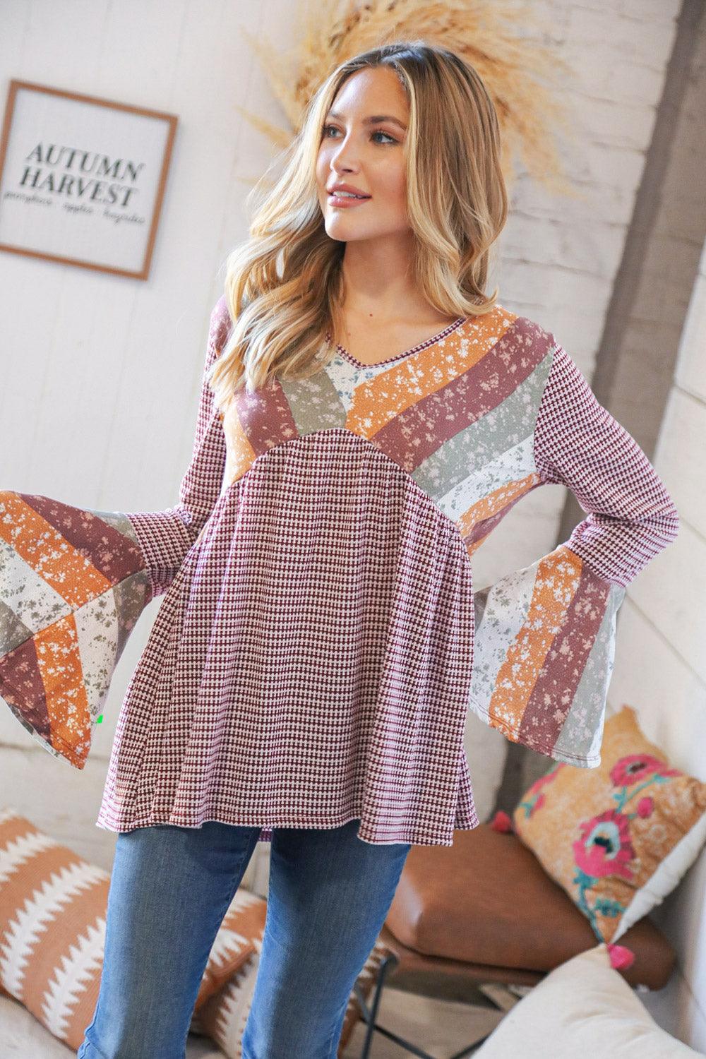 Brilliant Bohemian Bell Sleeve Knit Top - Atomic Wildflower