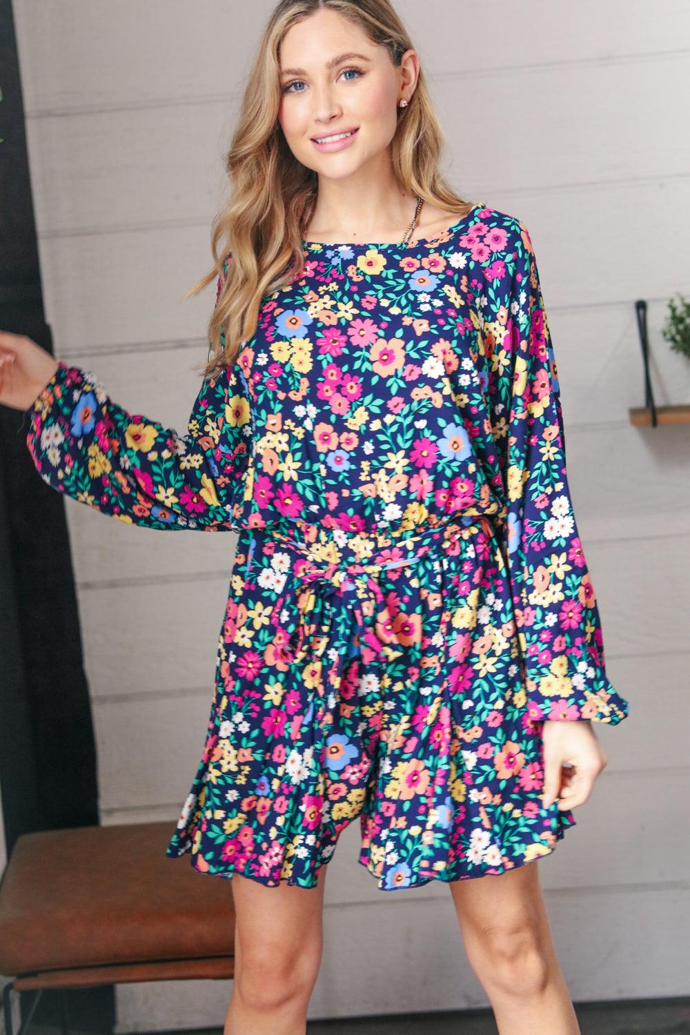 Blue Horizon Floral Woven Romper - Atomic Wildflower
