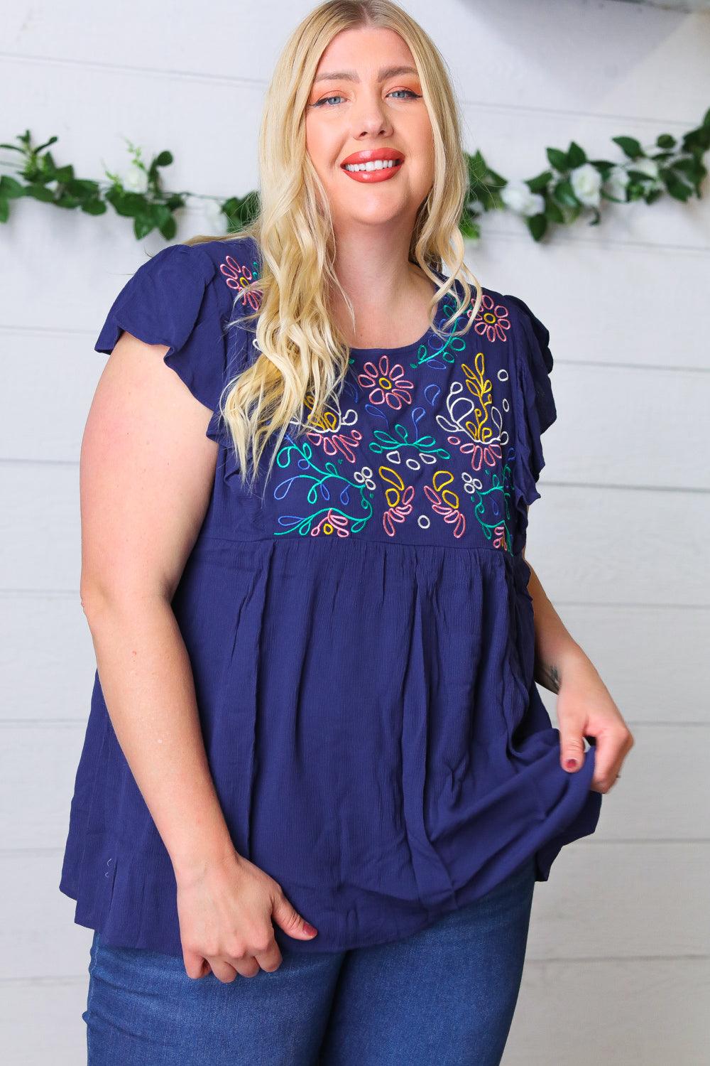 Plenty Of Love Embroidered Flutter Sleeve Top - Atomic Wildflower