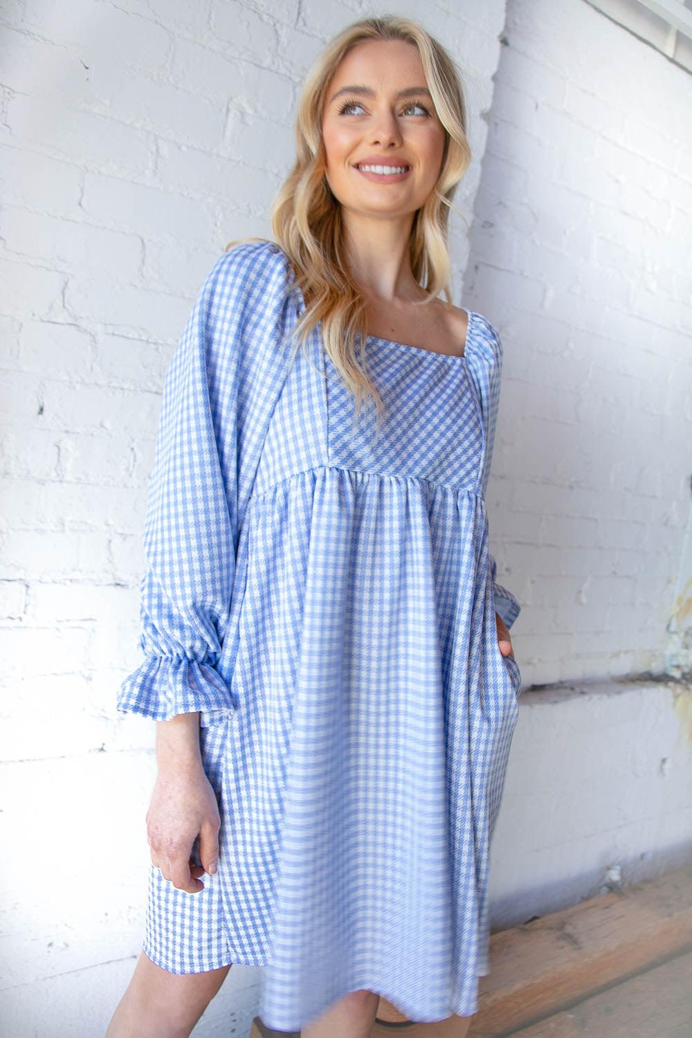 Jillian Jacquard Plaid Ruffle Sleeve Dress - Atomic Wildflower
