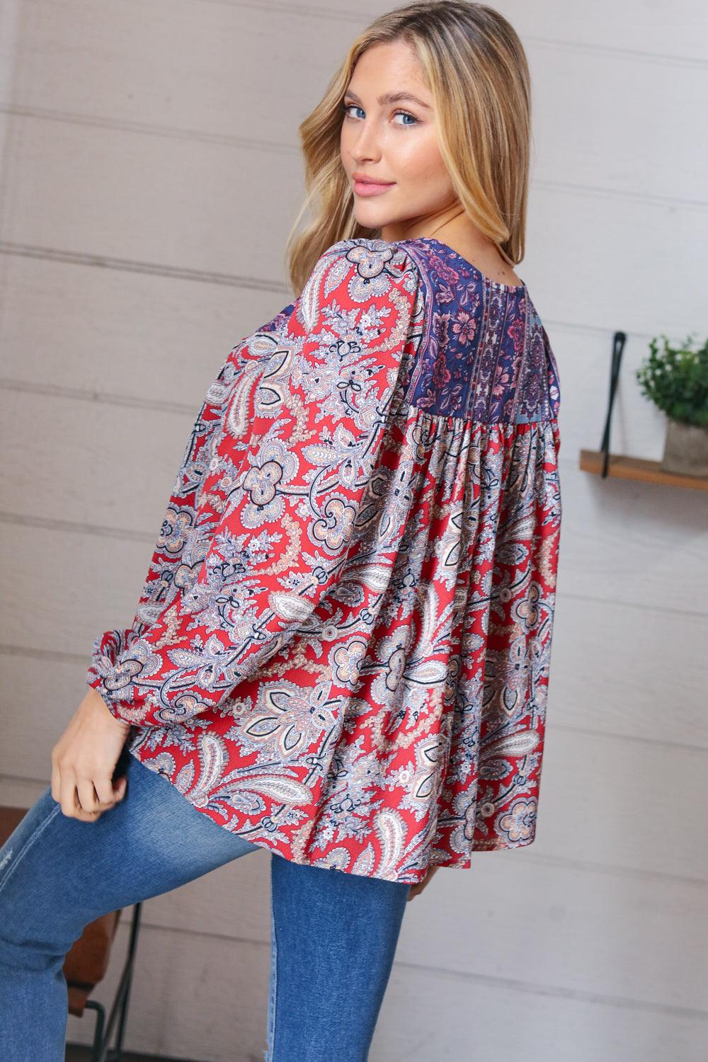 Rosemary Boho Lace Up Babydoll Blouse • Blue - Atomic Wildflower