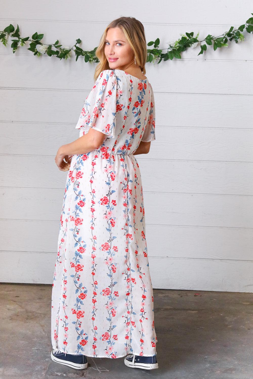 Forget Me Not Swiss Dot Chiffon Maxi Dress - Atomic Wildflower