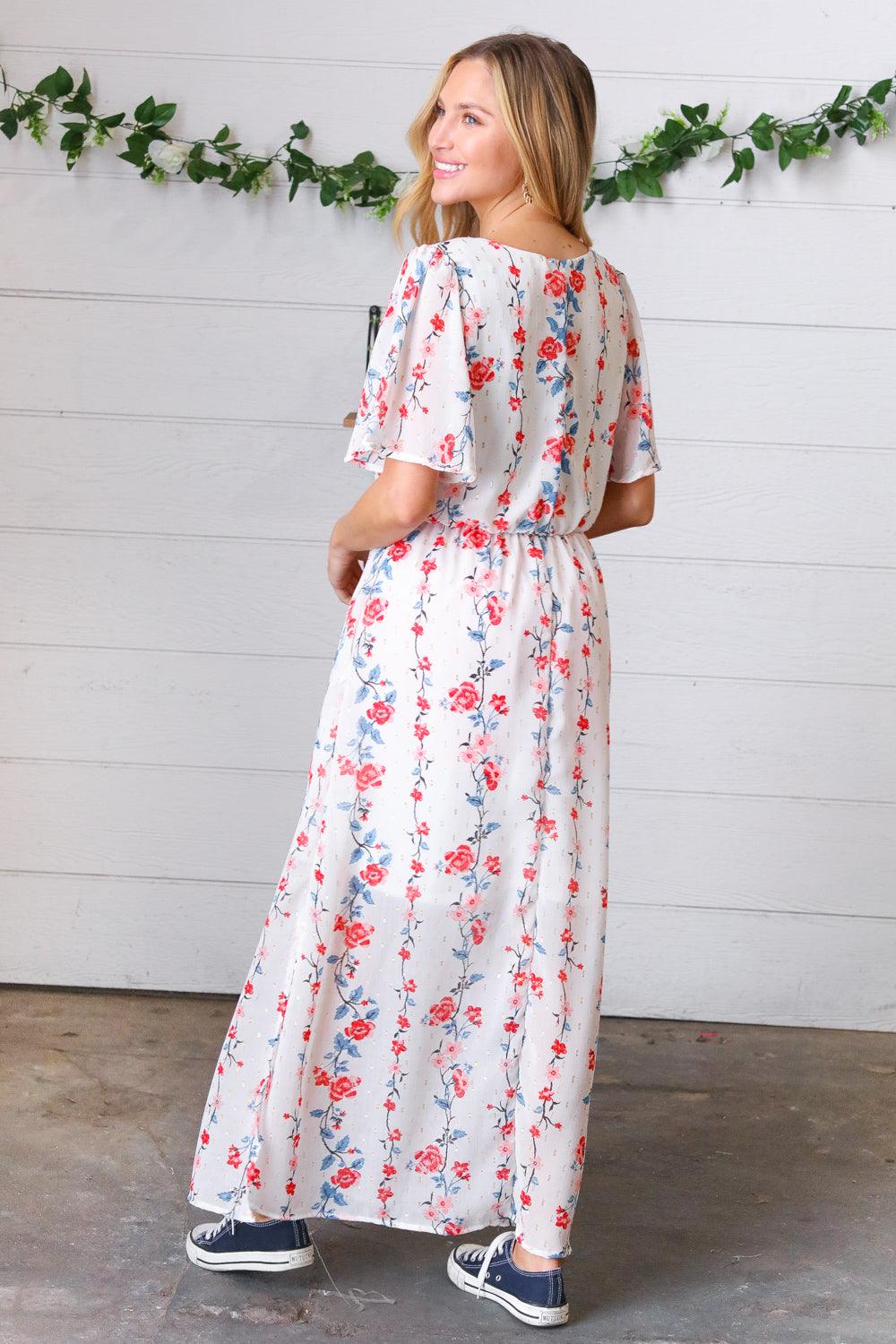 Forget Me Not Swiss Dot Chiffon Maxi Dress - Atomic Wildflower