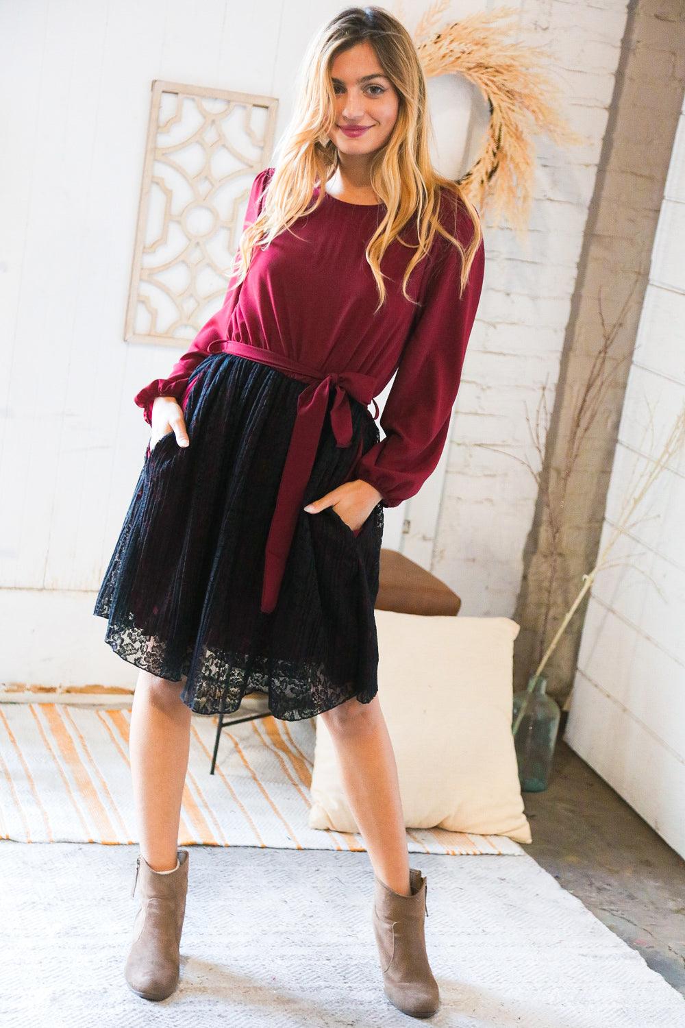 Extreme Measures Lace Overlay Sash Tie Dress - Atomic Wildflower