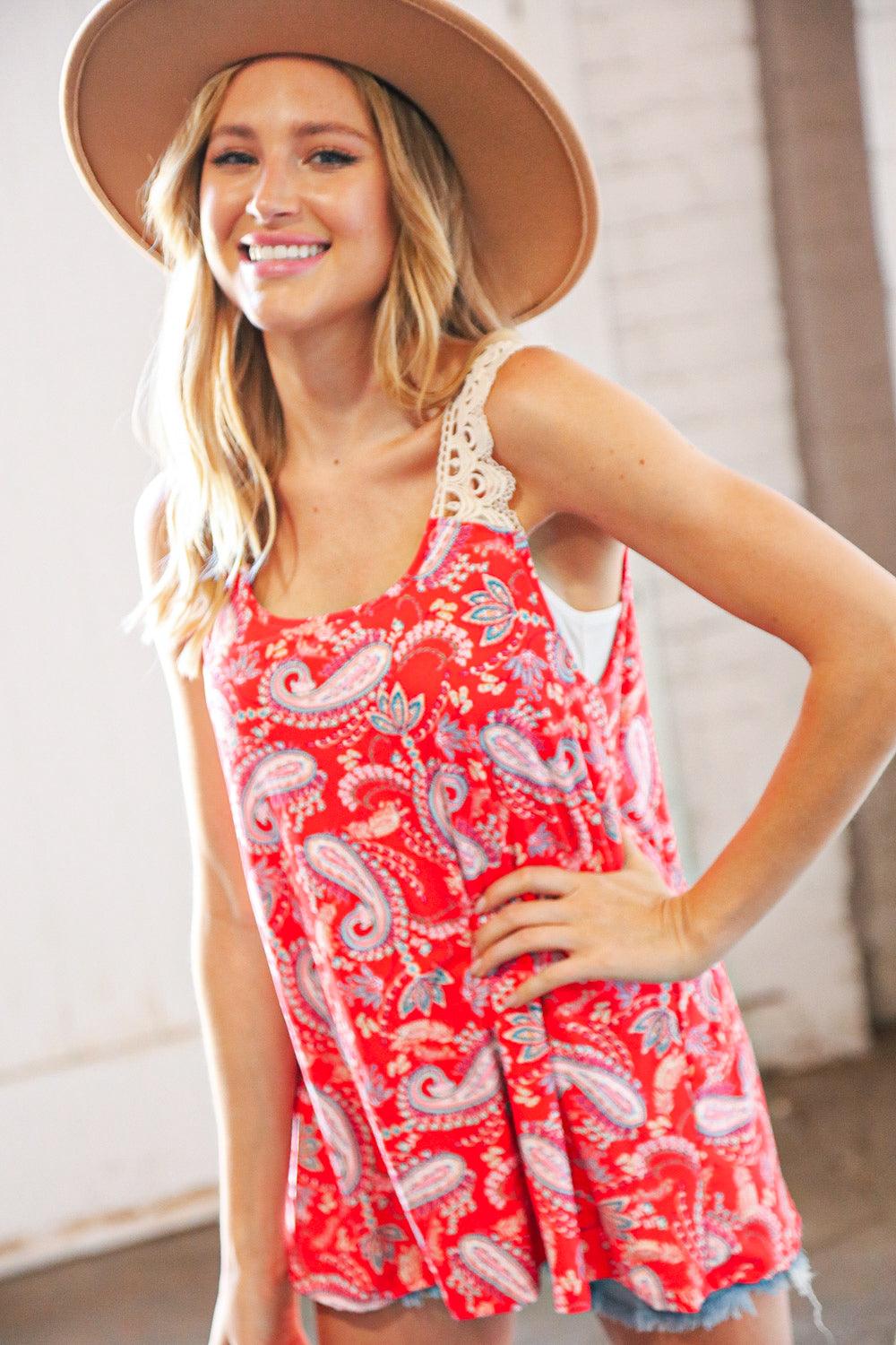 Putting It Paisley Scallop Crochet Strap Tank Top - Atomic Wildflower