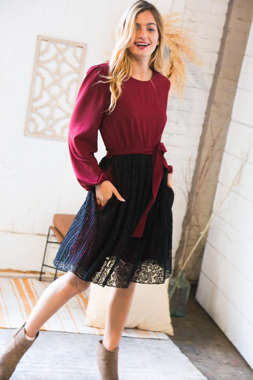 Extreme Measures Lace Overlay Sash Tie Dress - Atomic Wildflower
