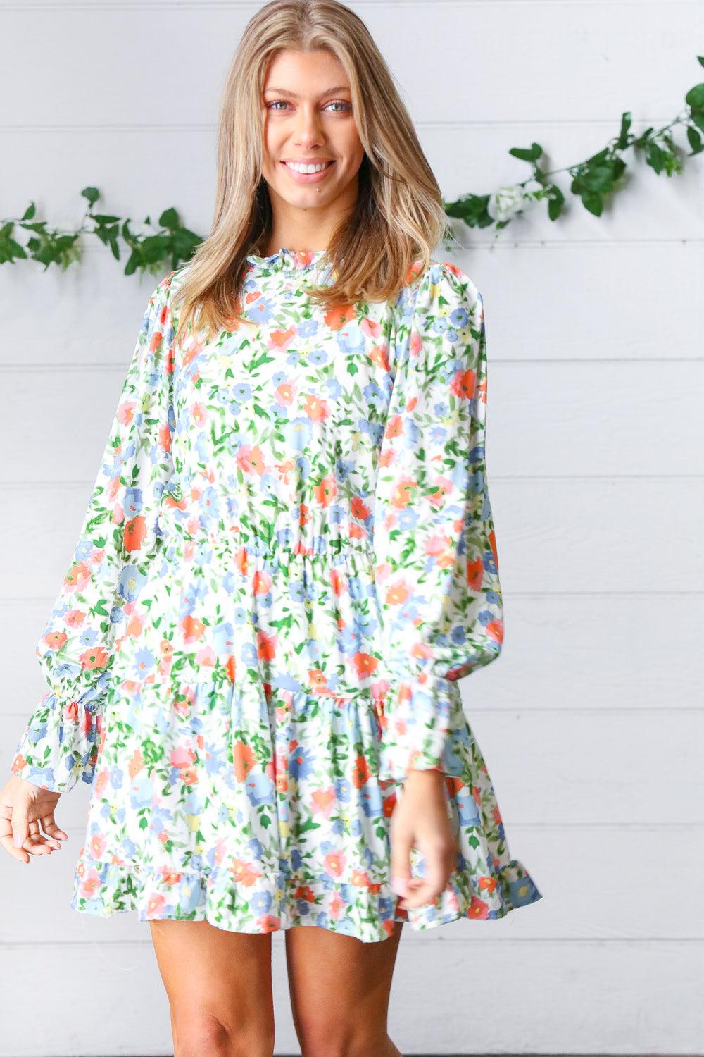 Dreamweaver Watercolor Mock Neck Tiered Dress - Atomic Wildflower