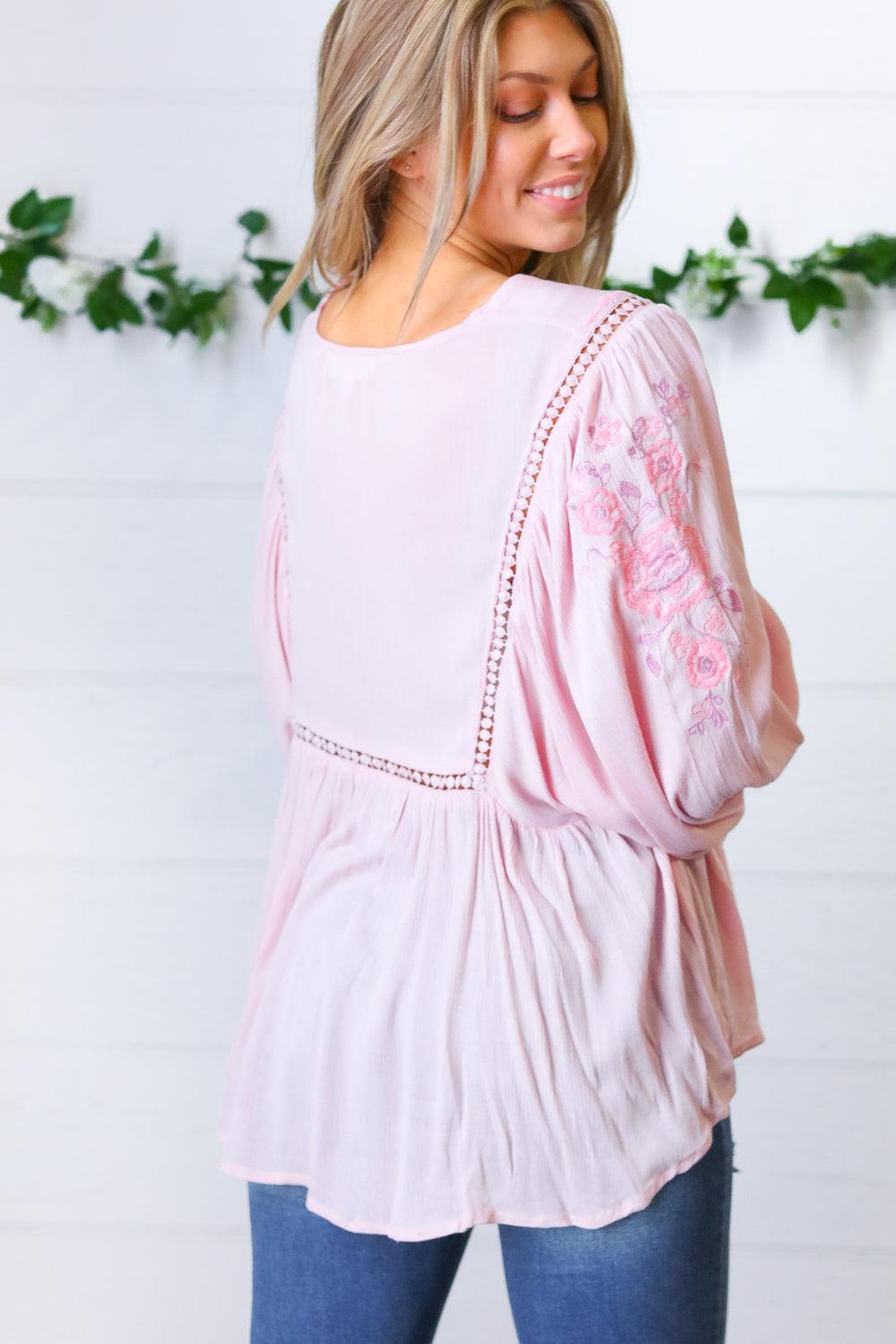 Desi Embroidered Peasant Top • Blush - Atomic Wildflower
