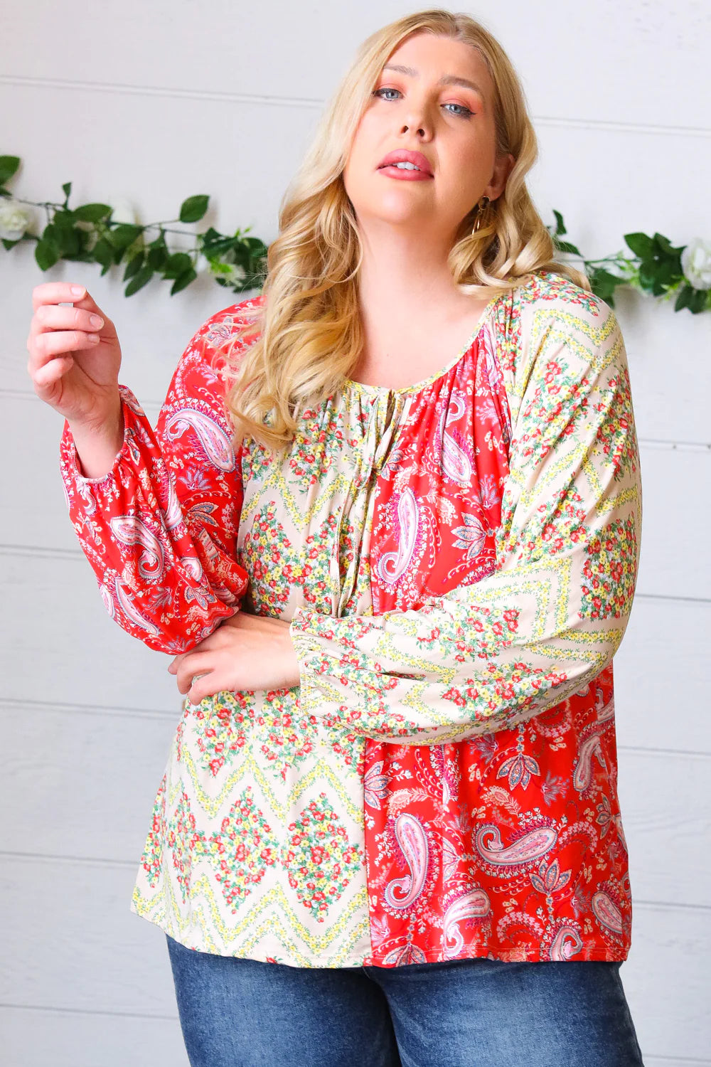 Gimme Paisley & Floral Chevron Bubble Sleeve Top - Atomic Wildflower