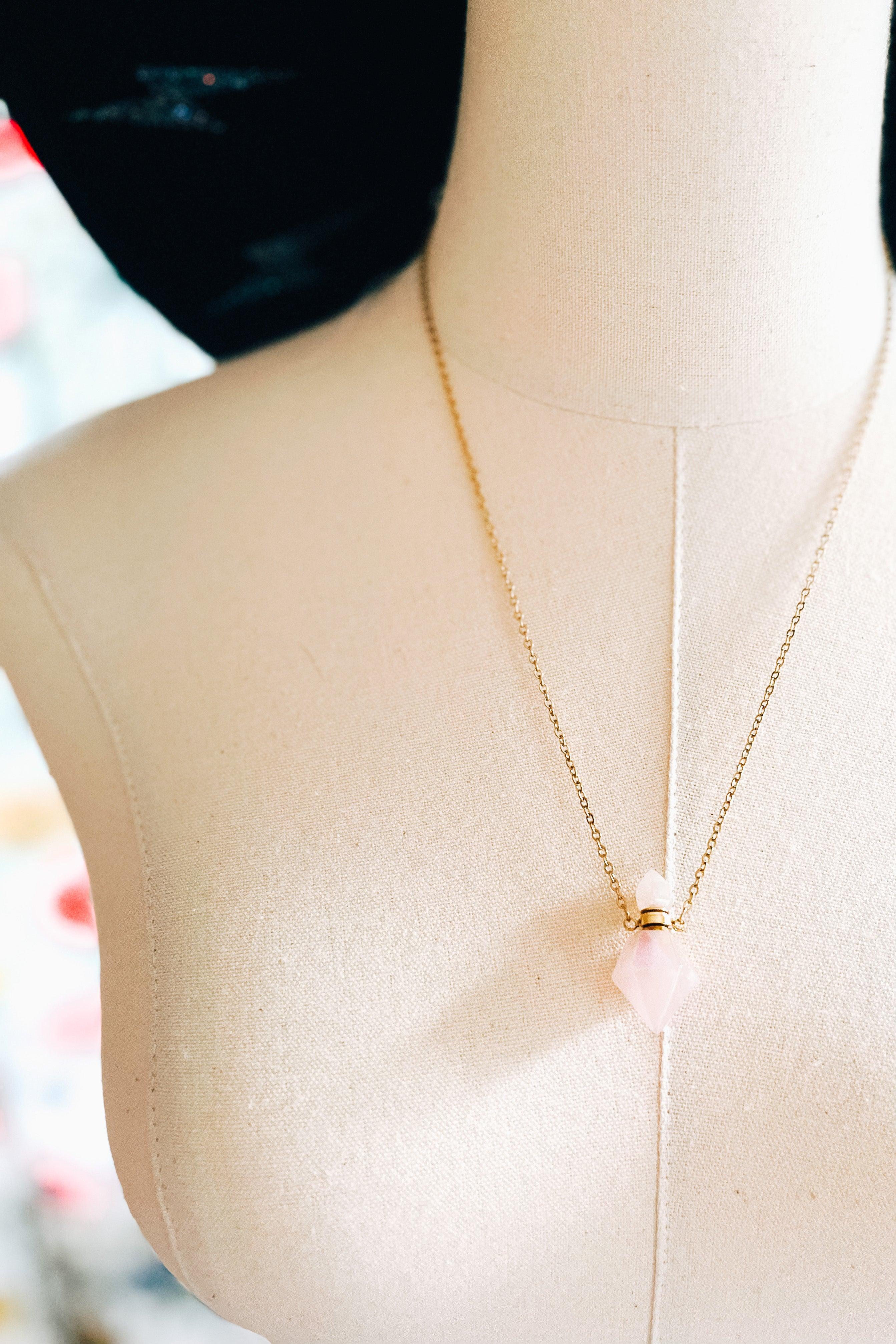 Rosie Rose Quartz Potion Bottle Necklace - Atomic Wildflower