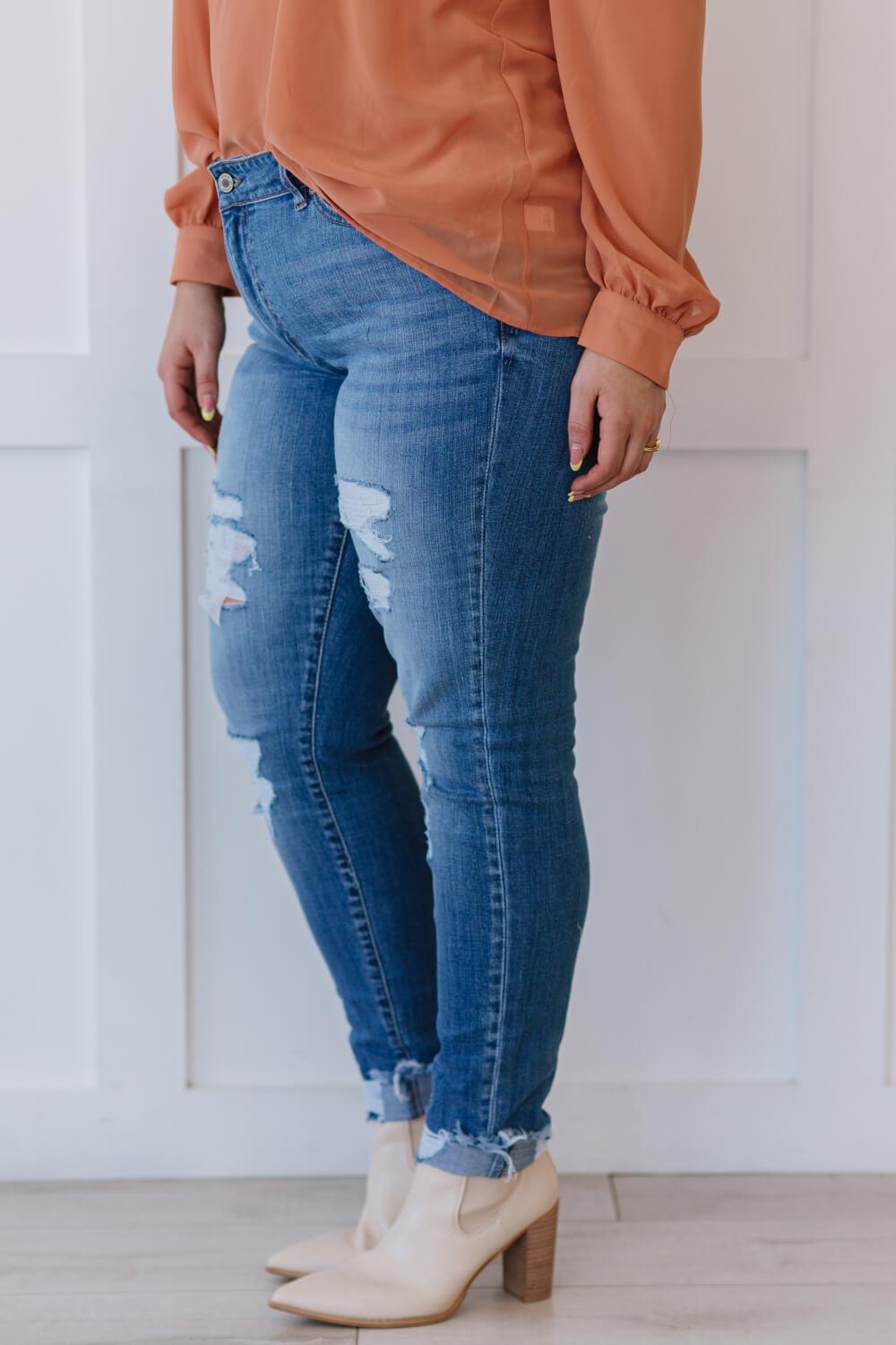 Take On Me Distressed Skinny Jeans - Atomic Wildflower