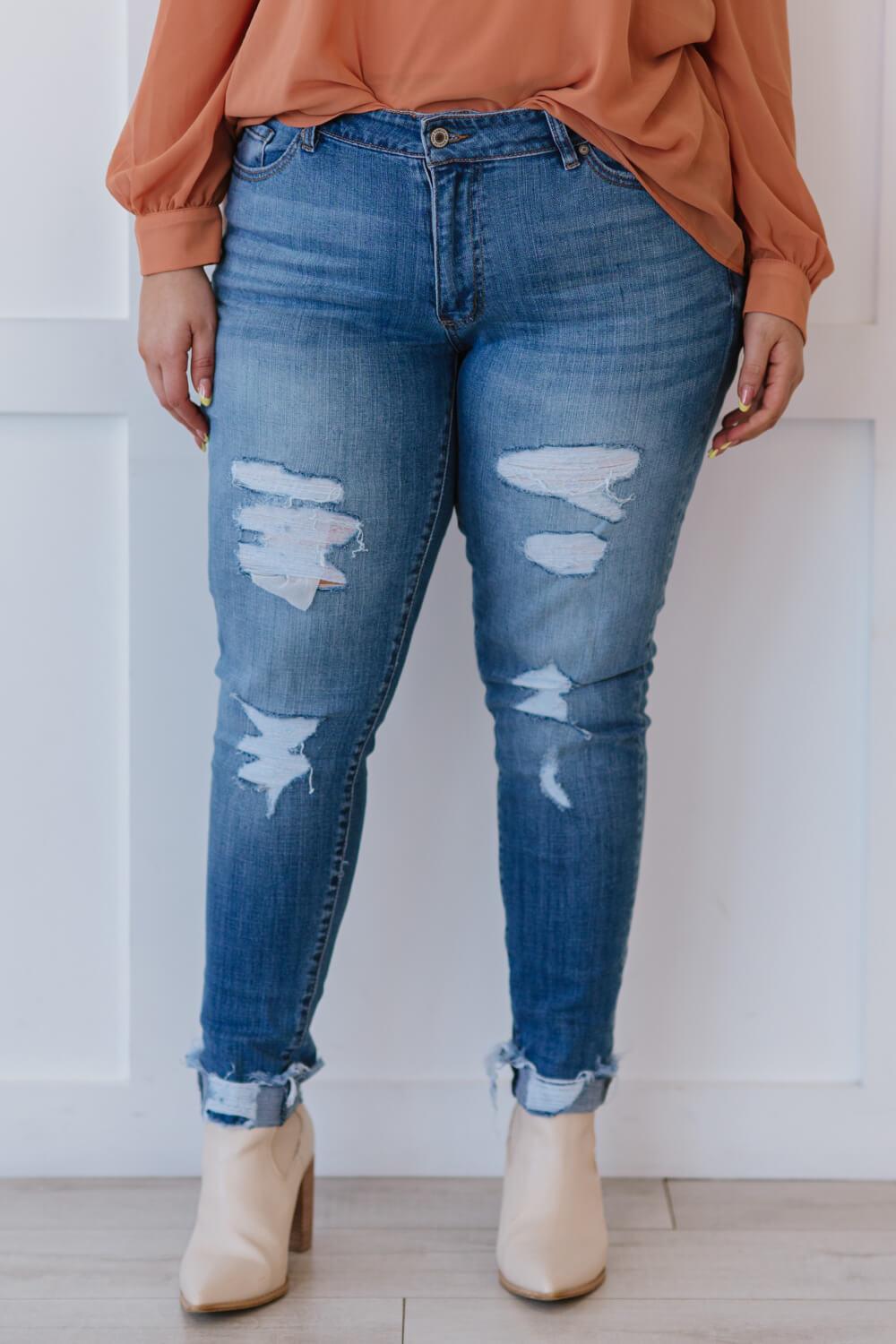 Take On Me Distressed Skinny Jeans - Atomic Wildflower