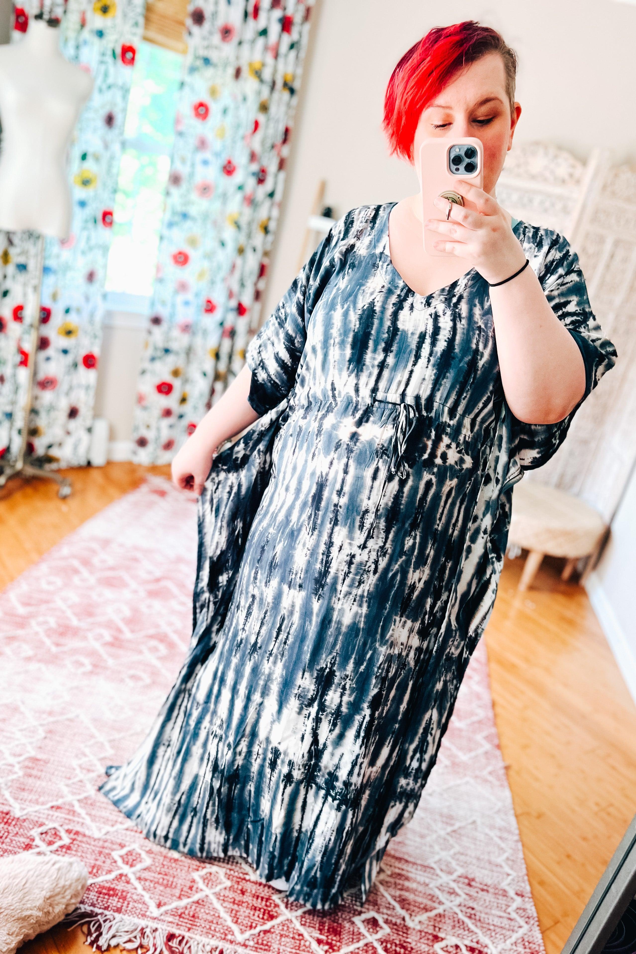 Cassiopeia Maxi Shibori Dyed Caftan Dress • Charcoal/Navy - Atomic Wildflower