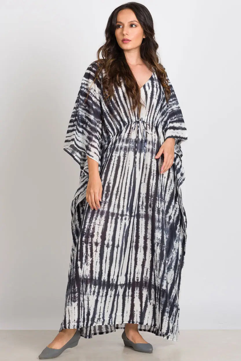 Cassiopeia Maxi Shibori Dyed Caftan Dress • Charcoal/Navy - Atomic Wildflower