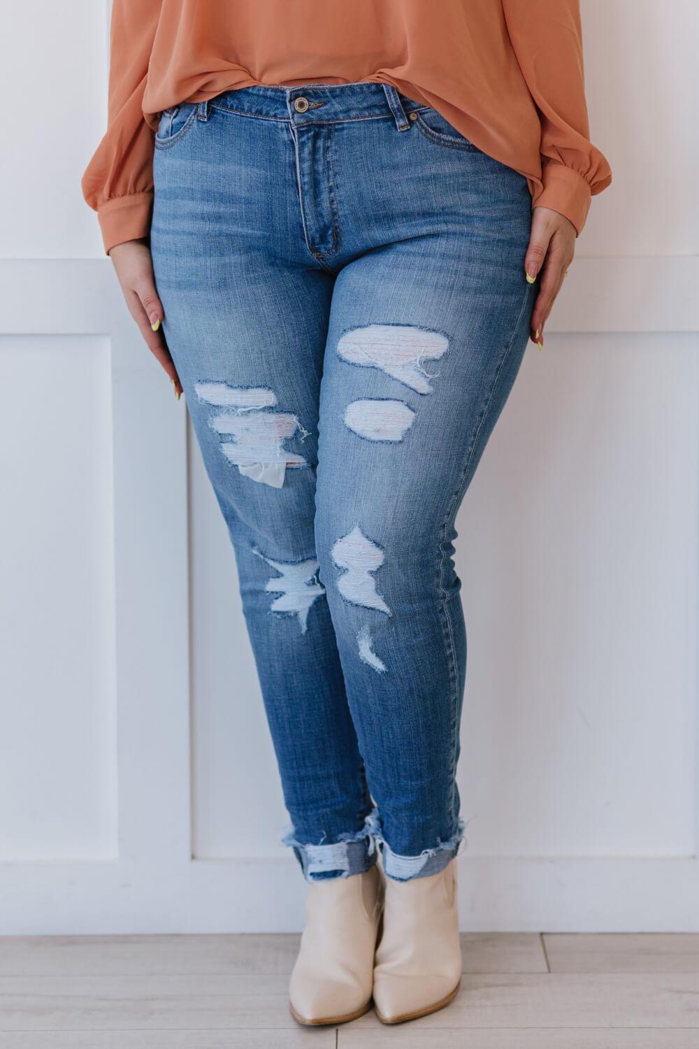 Take On Me Distressed Skinny Jeans - Atomic Wildflower