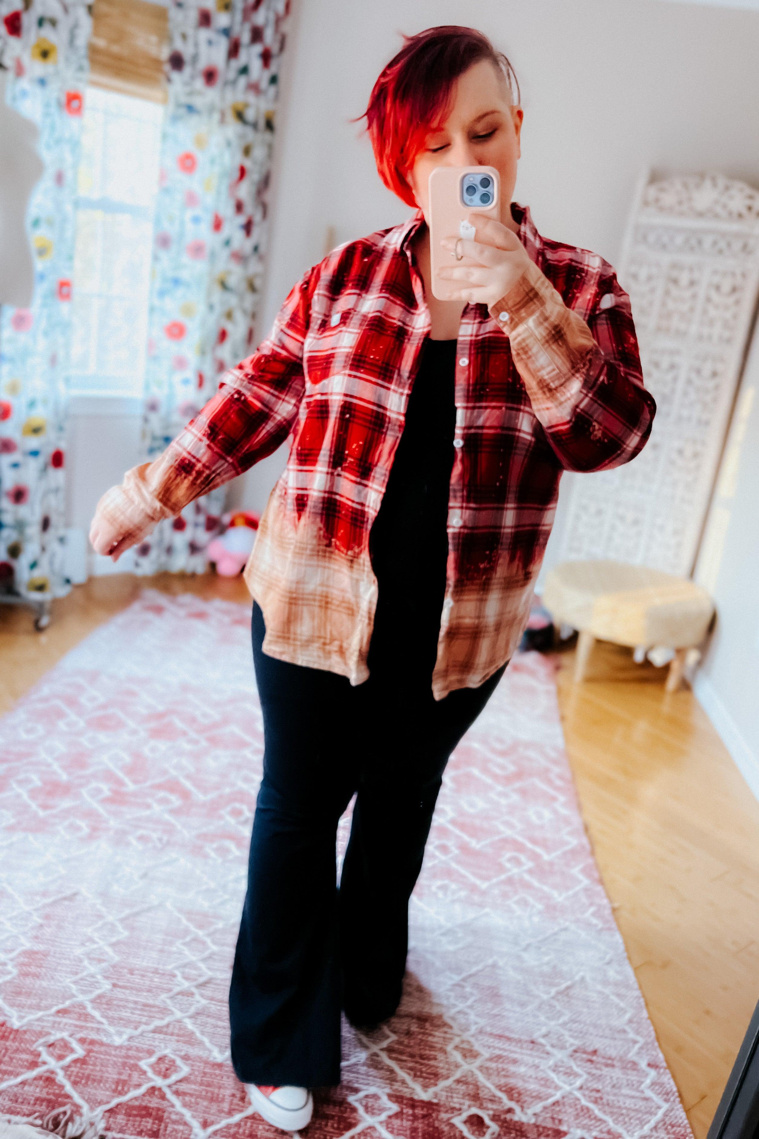 Badass Bleached Plaid Flannel • Red - Atomic Wildflower