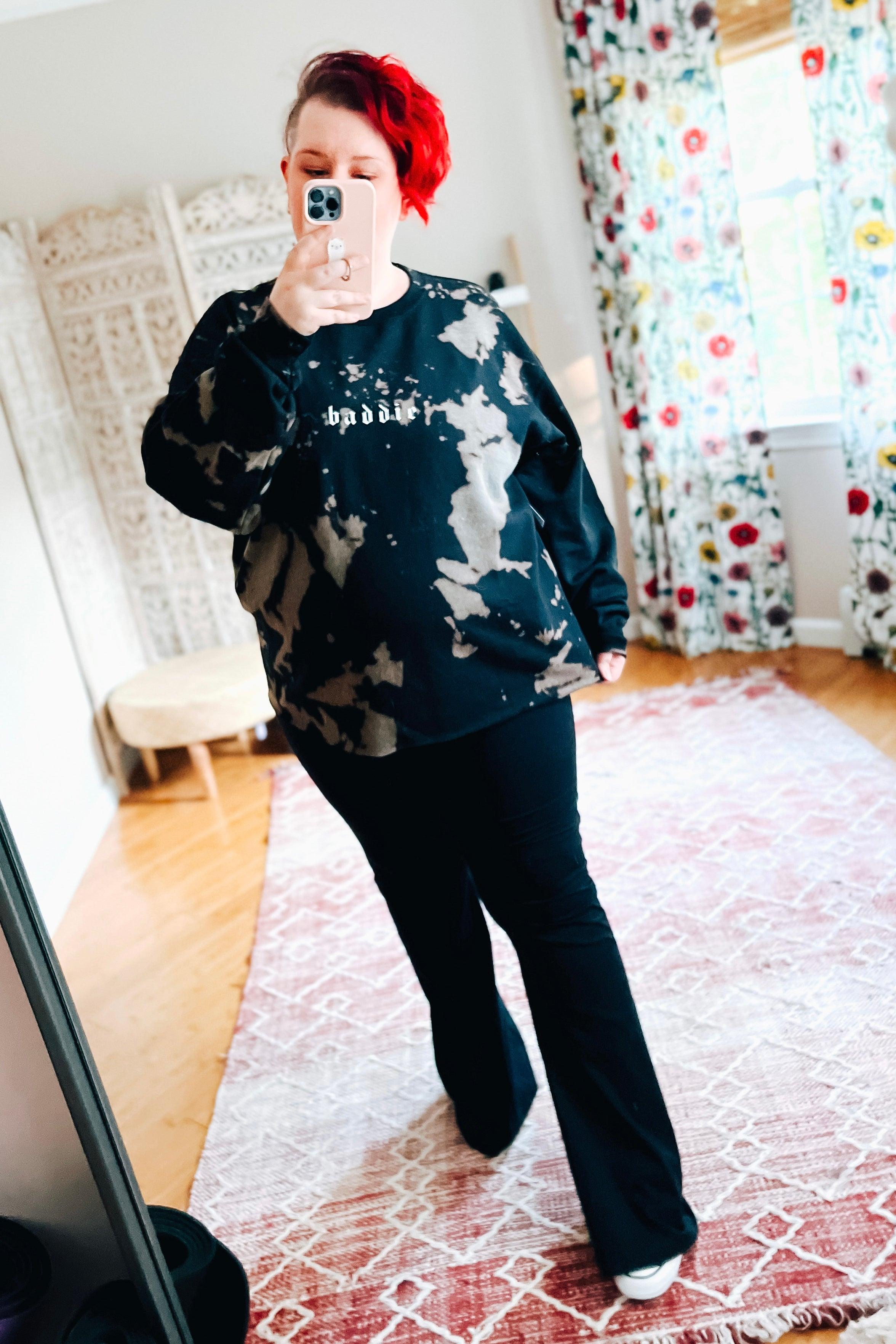 Baddie Cropped Bleached Sweatshirt - Atomic Wildflower