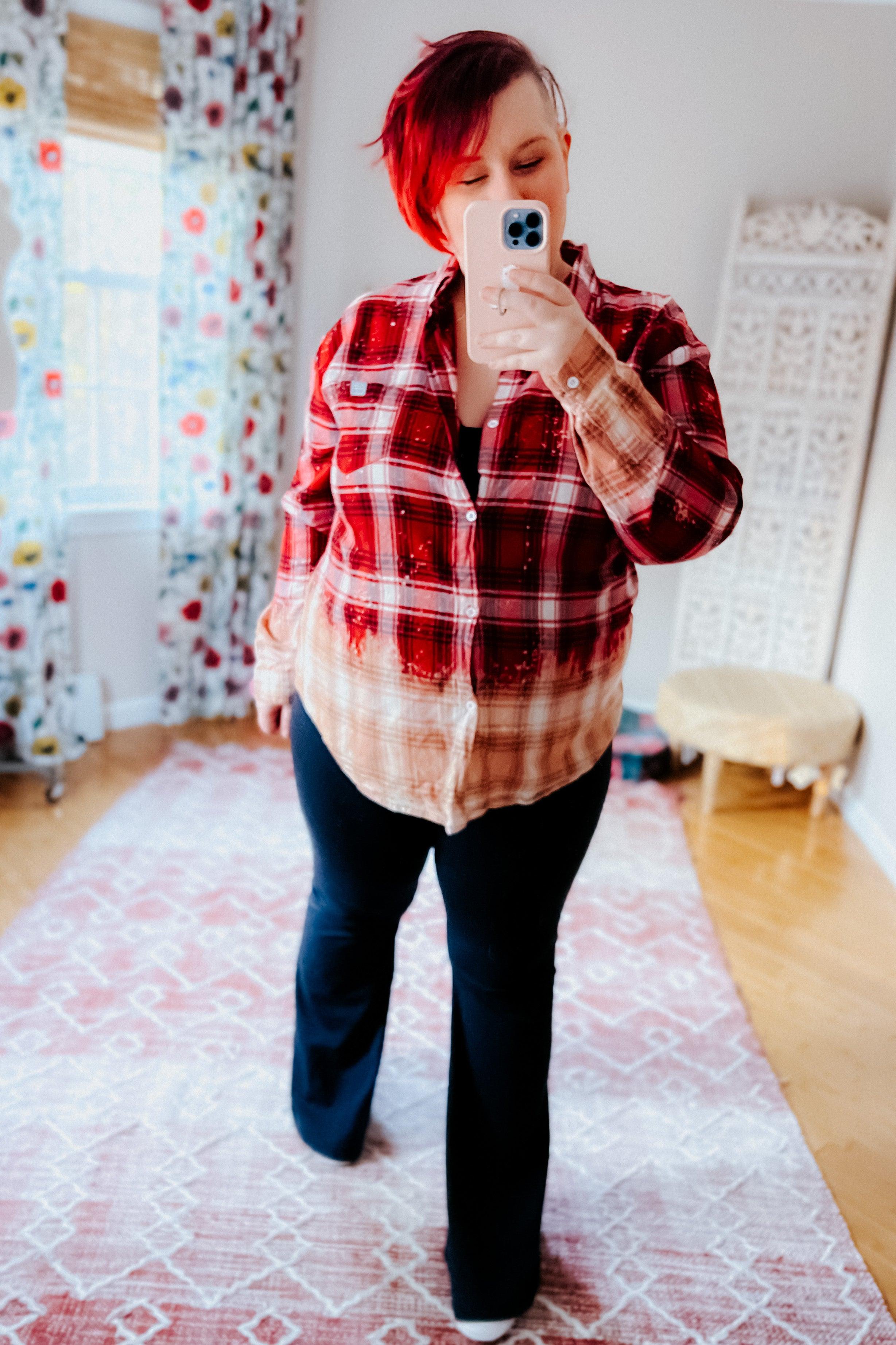 Badass Bleached Plaid Flannel • Red - Atomic Wildflower