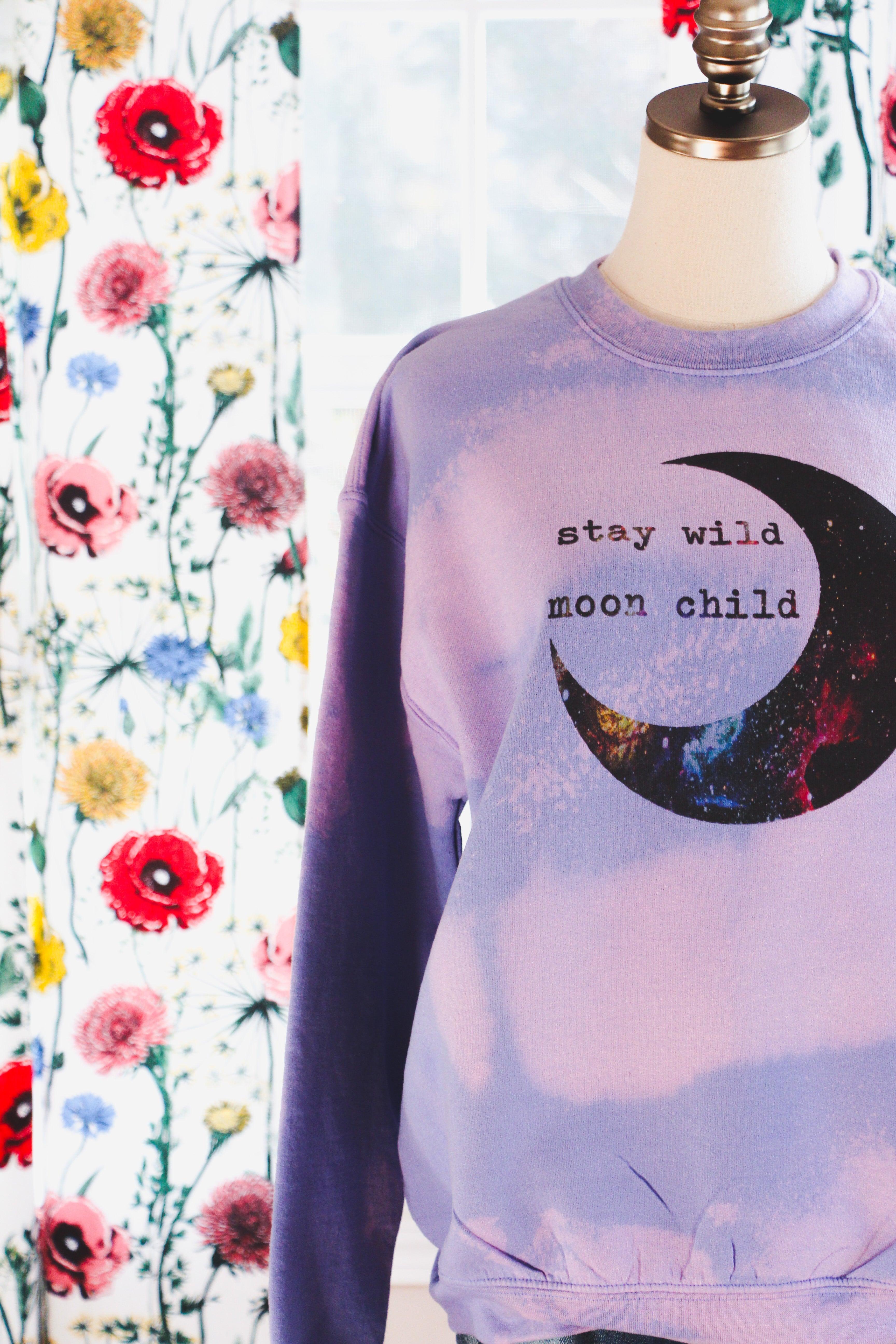 Stay Wild Moon Child Bleached Sweatshirt - Atomic Wildflower