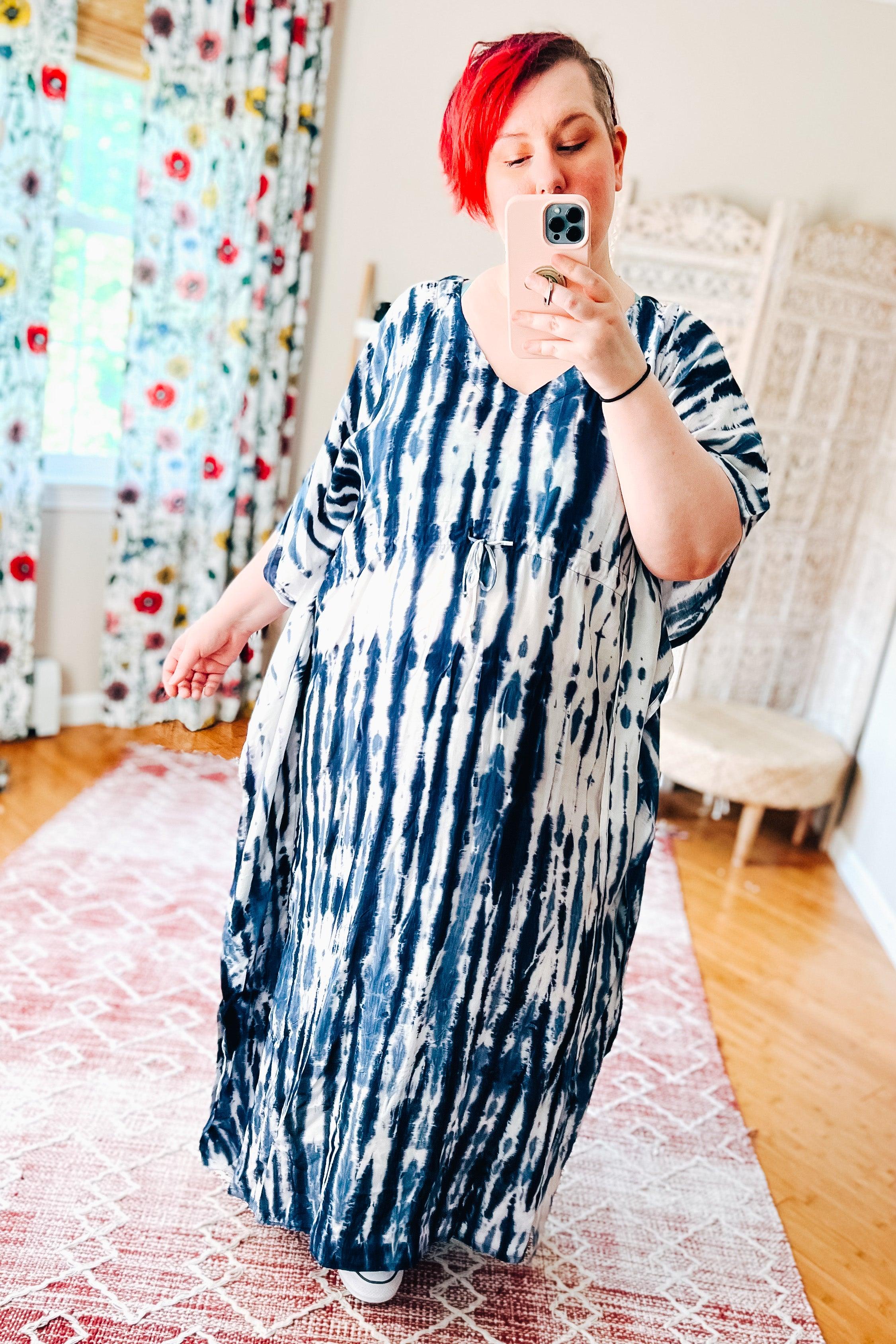 Cassiopeia Maxi Shibori Dyed Caftan Dress • Indigo - Atomic Wildflower
