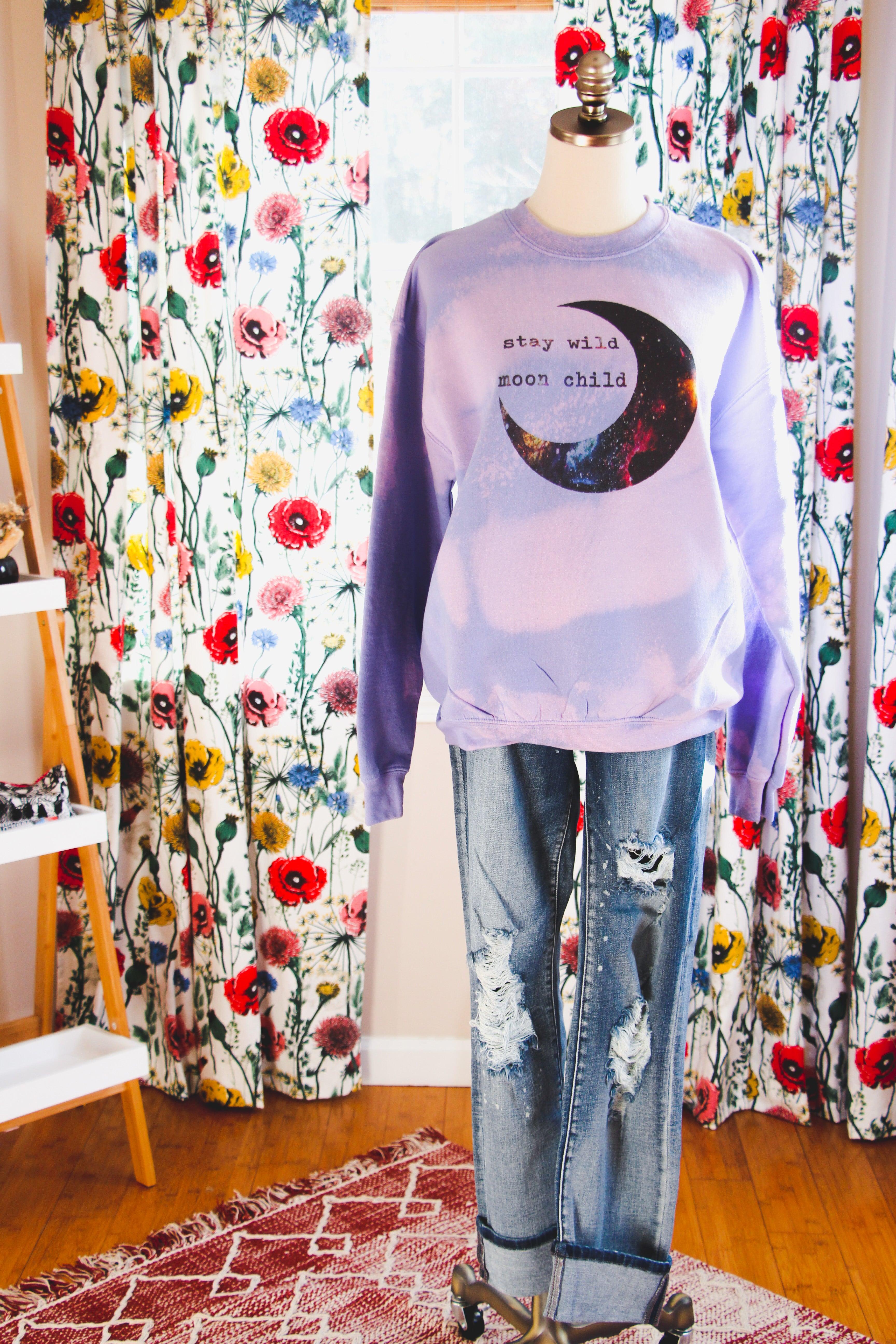 Stay Wild Moon Child Bleached Sweatshirt - Atomic Wildflower
