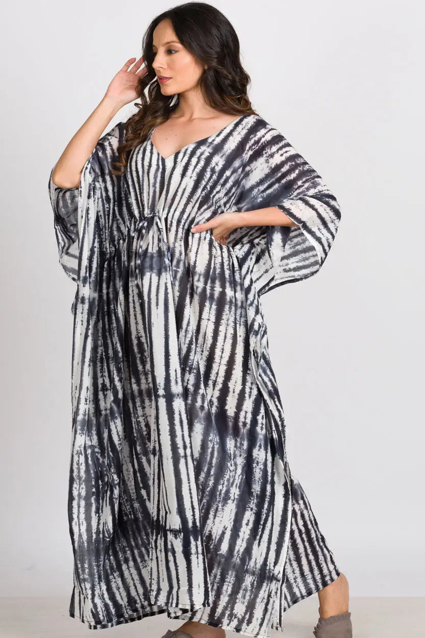 Cassiopeia Maxi Shibori Dyed Caftan Dress • Charcoal/Navy - Atomic Wildflower