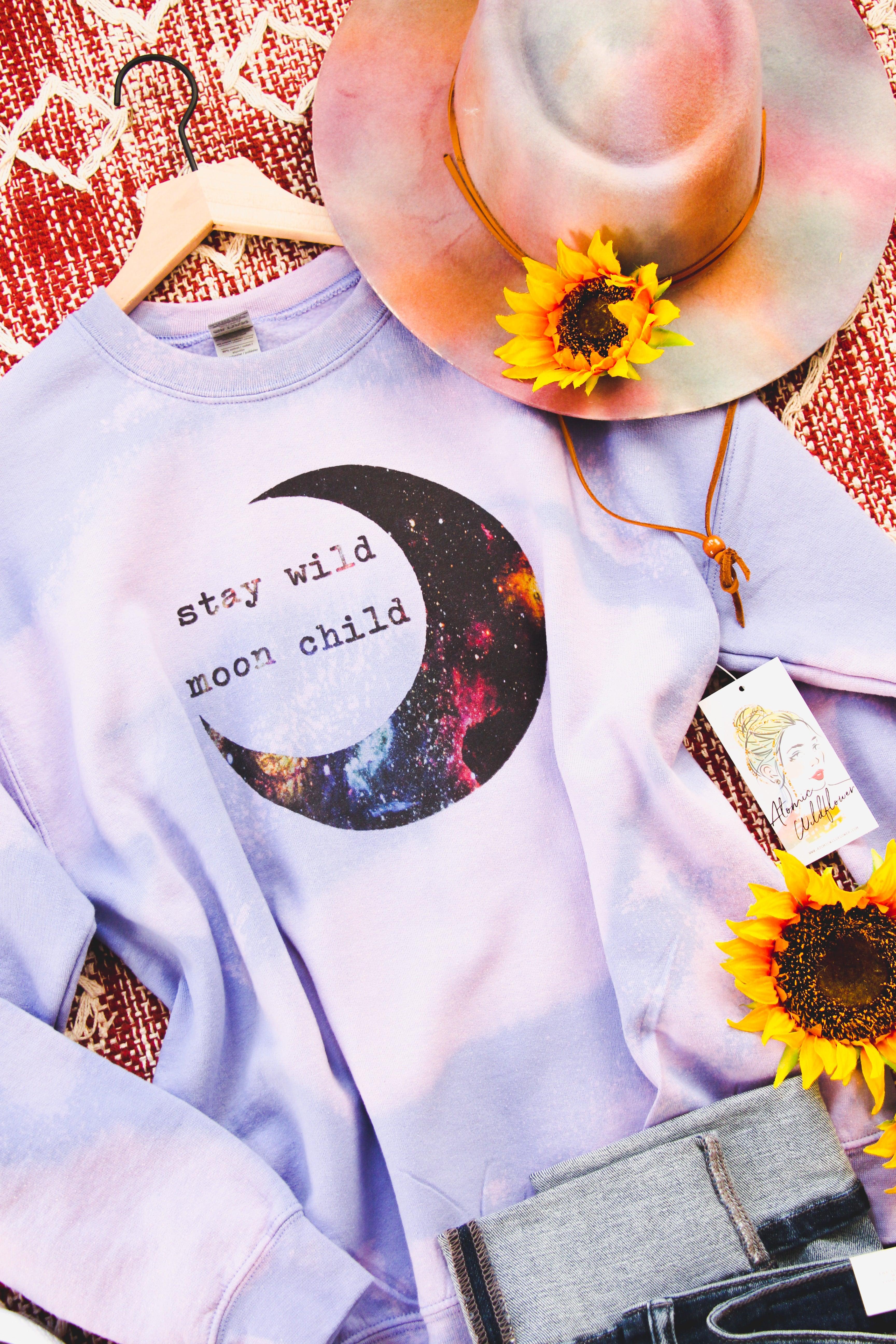Stay Wild Moon Child Bleached Sweatshirt - Atomic Wildflower