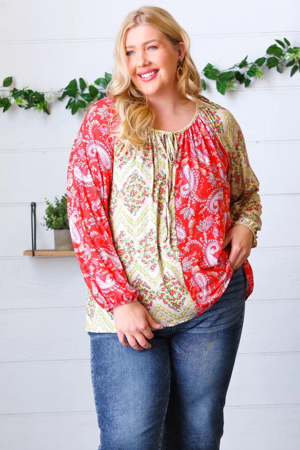 Gimme Paisley & Floral Chevron Bubble Sleeve Top - Atomic Wildflower