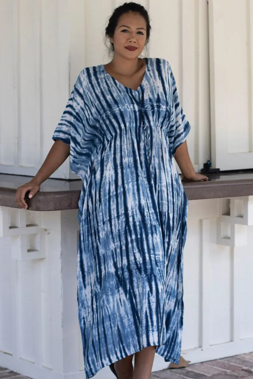 Cassiopeia Maxi Shibori Dyed Caftan Dress • Indigo - Atomic Wildflower