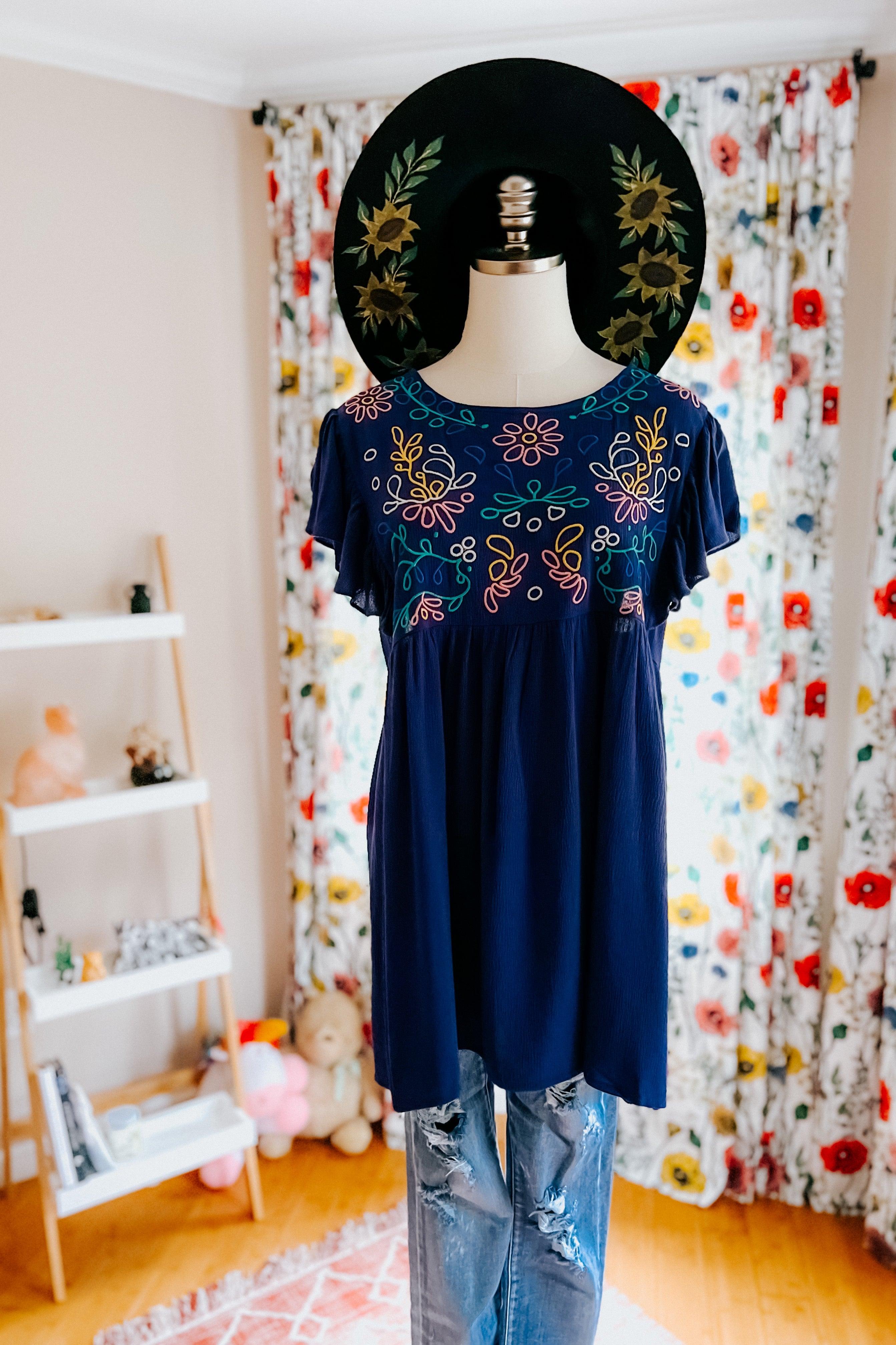 Plenty Of Love Embroidered Flutter Sleeve Top - Atomic Wildflower
