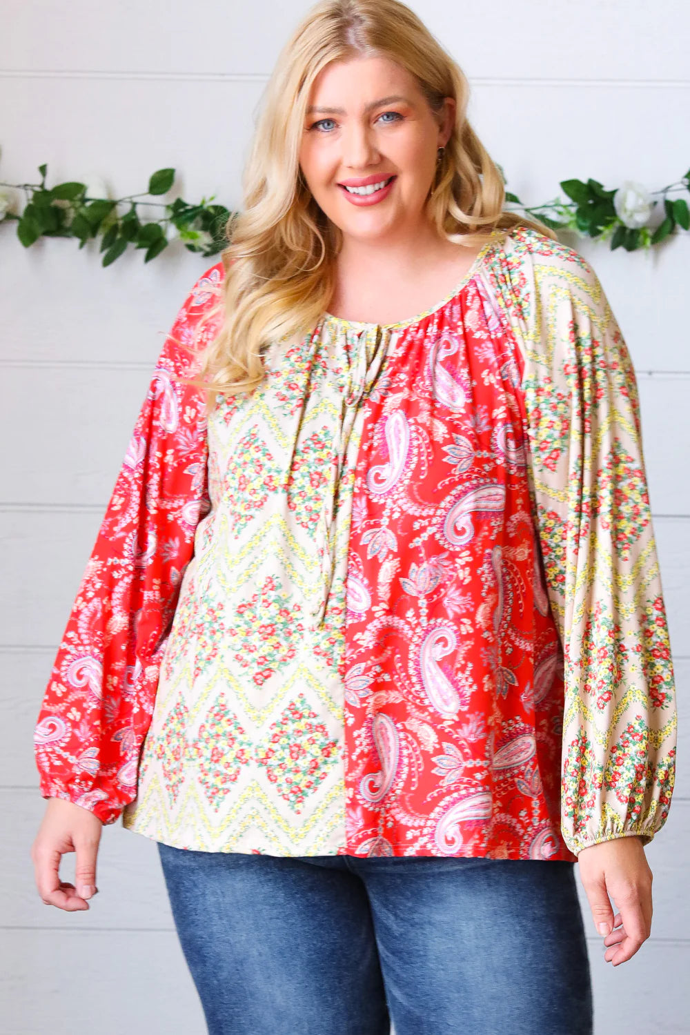 Gimme Paisley & Floral Chevron Bubble Sleeve Top - Atomic Wildflower