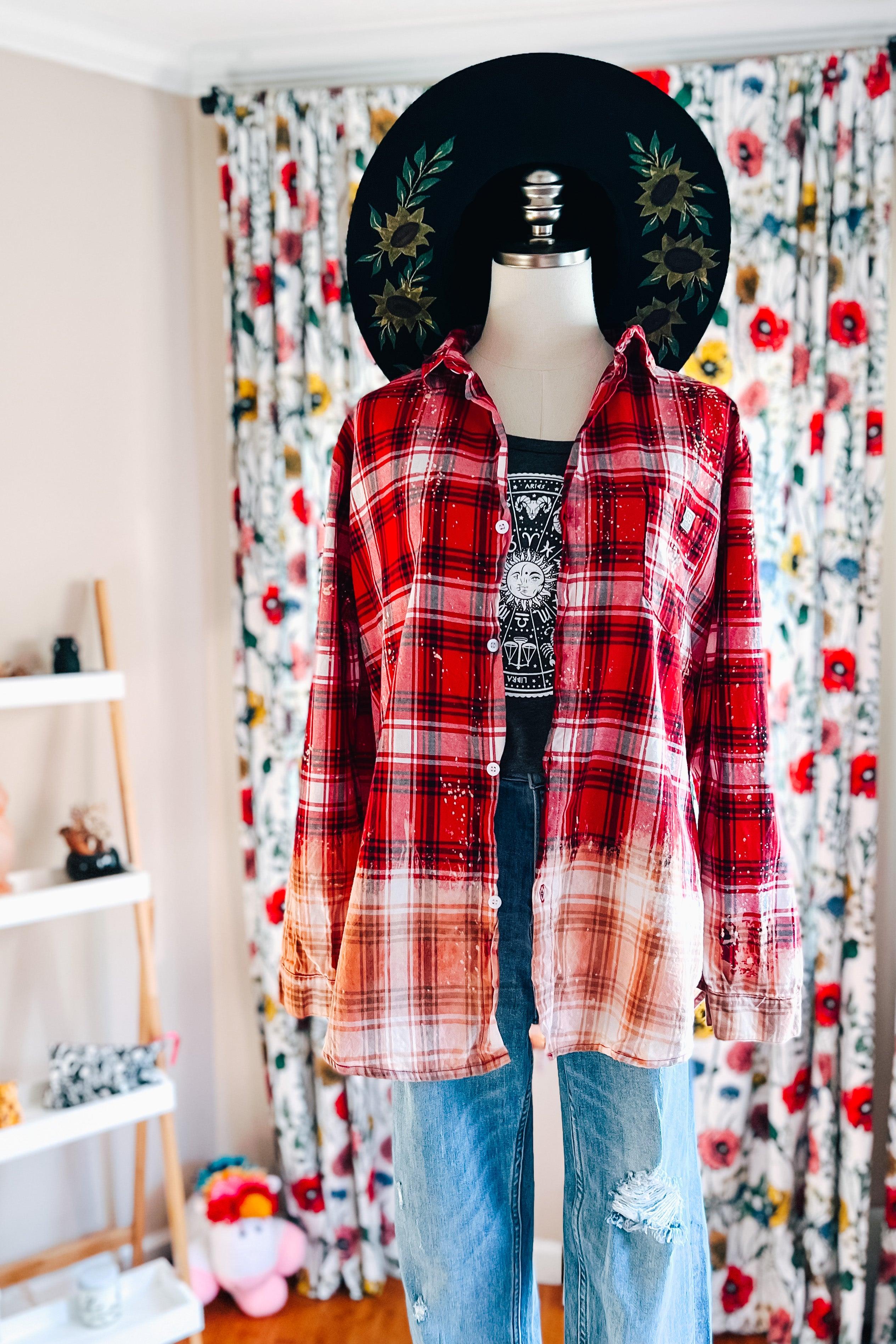 Badass Bleached Plaid Flannel • Red - Atomic Wildflower