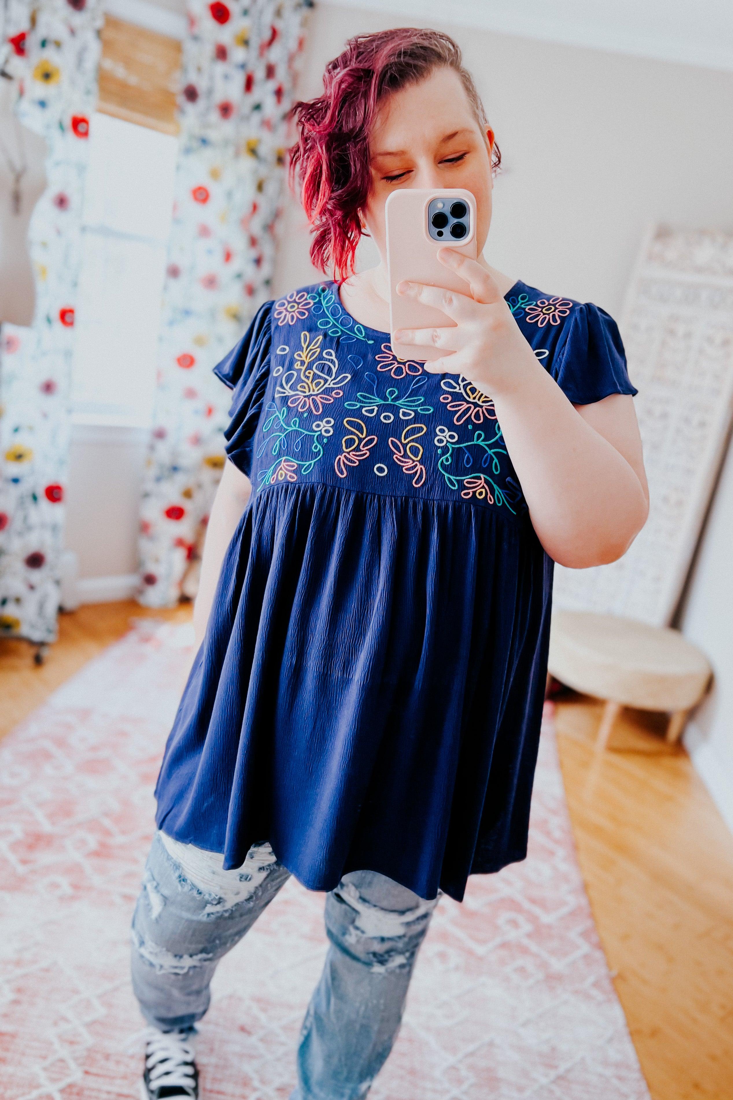 Plenty Of Love Embroidered Flutter Sleeve Top - Atomic Wildflower