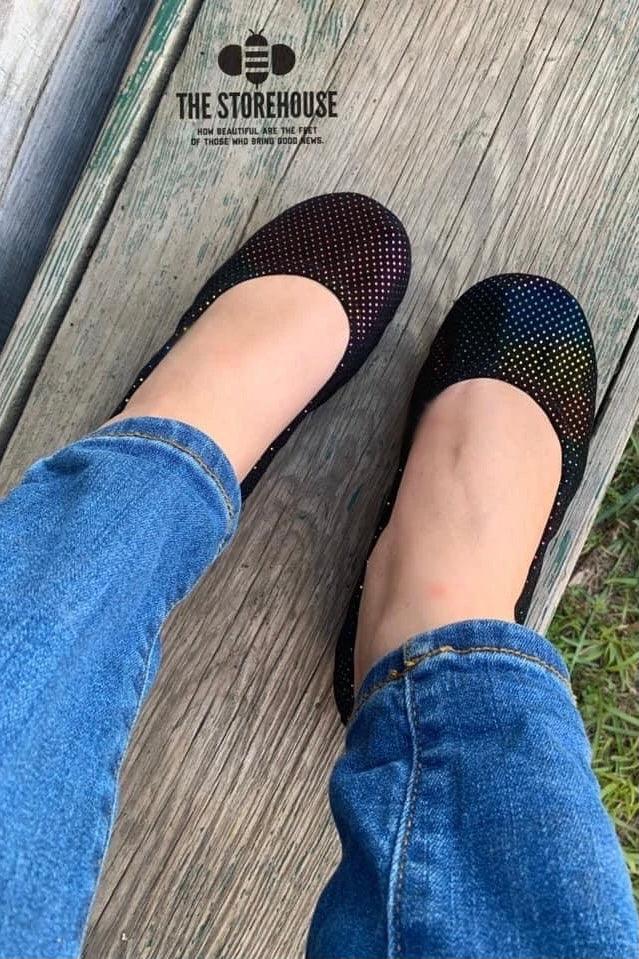 The Storehouse Flats • Suede Disco Rainbow Dots - Atomic Wildflower