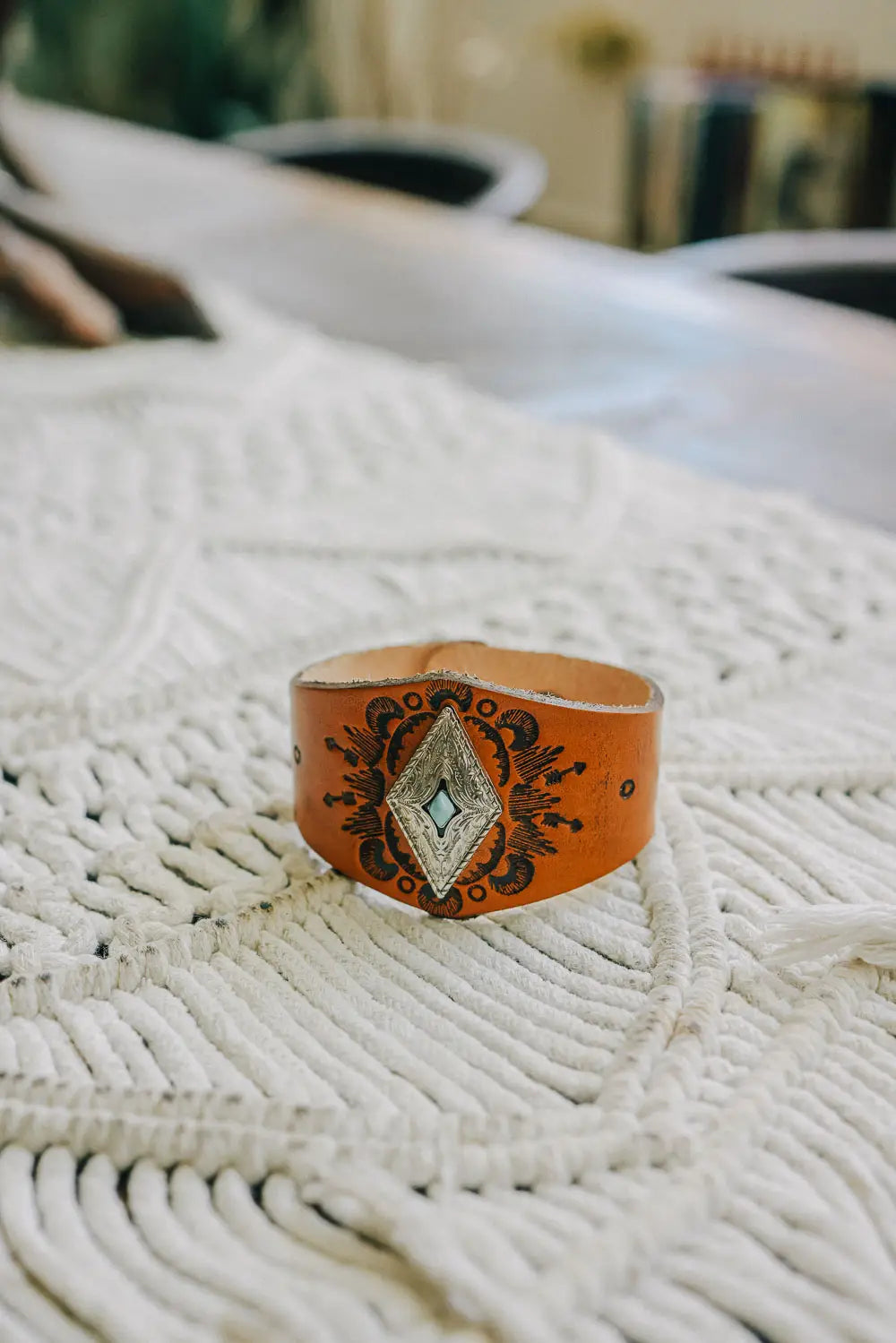 Diamond Girl Handcrafted Leather Cuff Bracelet - Atomic Wildflower