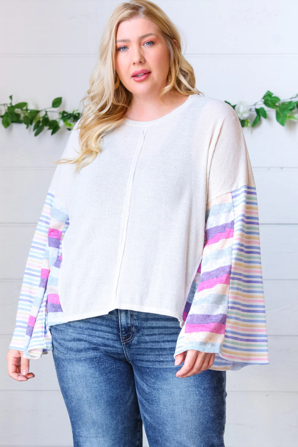 Billie Stripe Bell Sleeve Top - Atomic Wildflower