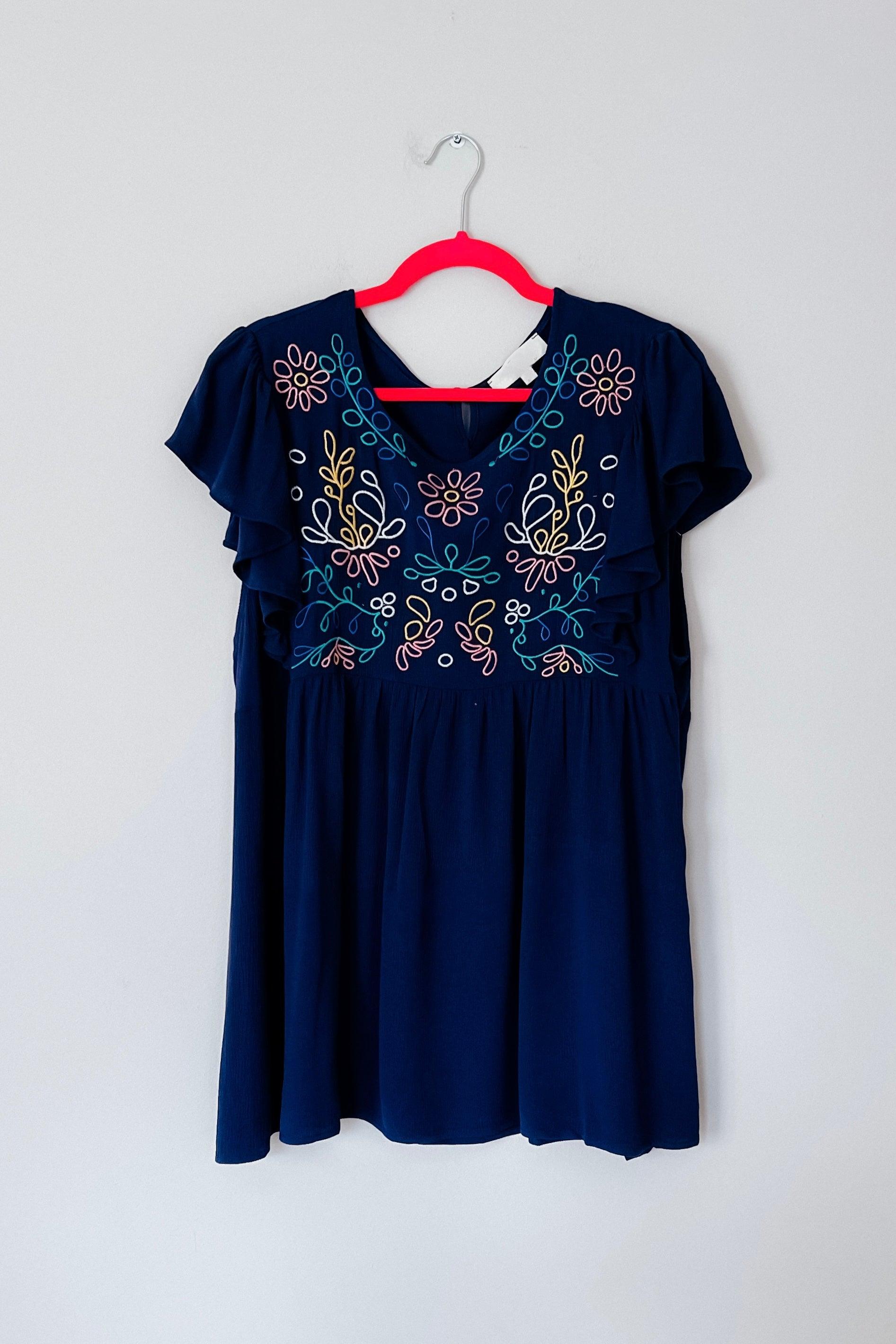 Plenty Of Love Embroidered Flutter Sleeve Top - Atomic Wildflower