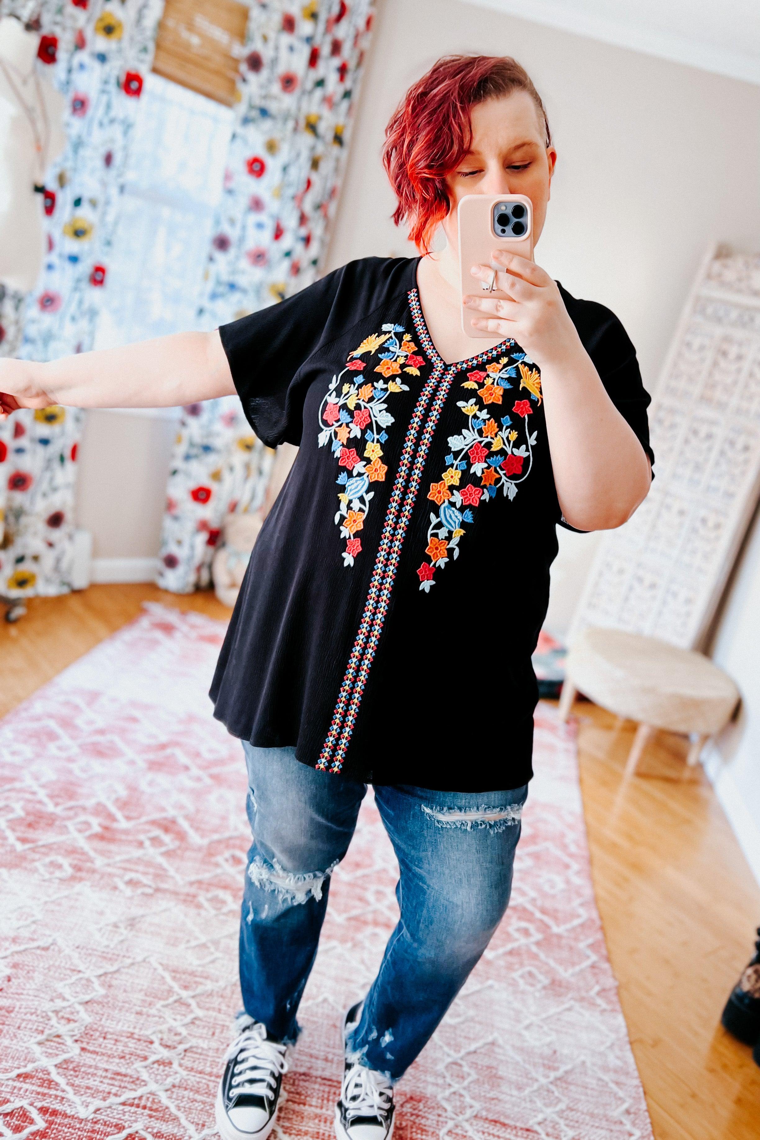Picture Perfect Floral Embroidered Flutter Sleeve Top - Atomic Wildflower