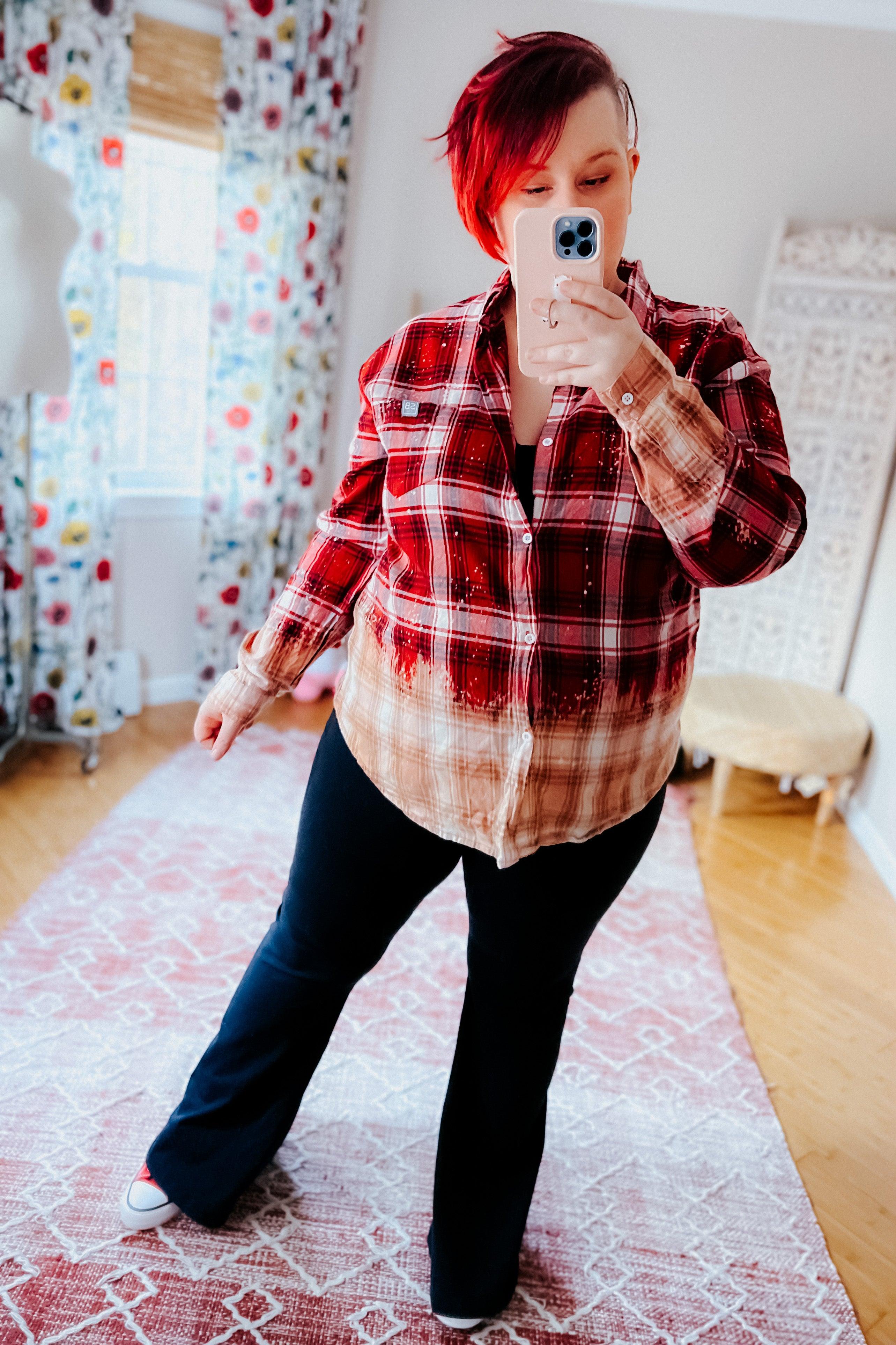 Badass Bleached Plaid Flannel • Red - Atomic Wildflower