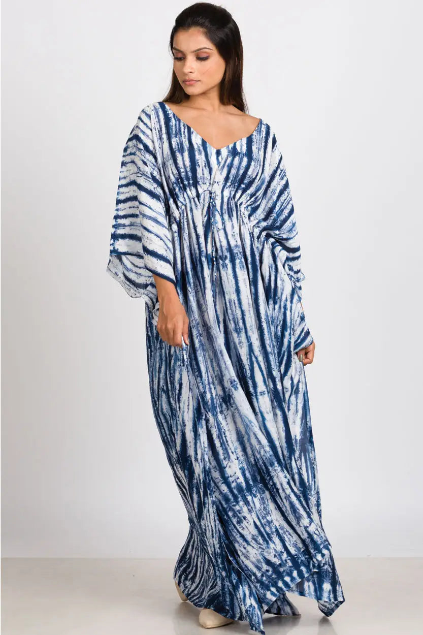 Cassiopeia Maxi Shibori Dyed Caftan Dress • Indigo - Atomic Wildflower