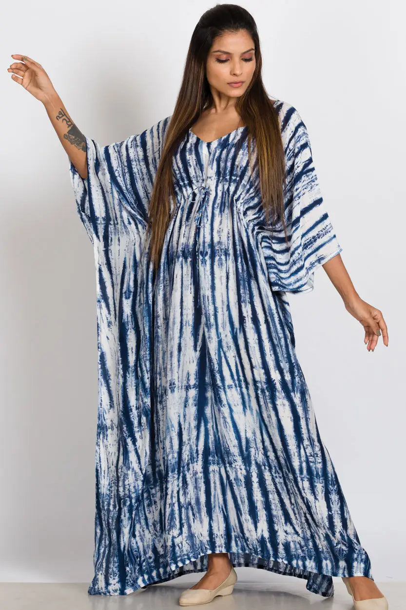 Cassiopeia Maxi Shibori Dyed Caftan Dress • Indigo - Atomic Wildflower