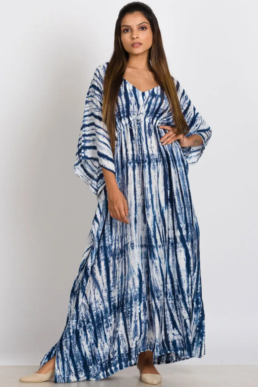 Cassiopeia Maxi Shibori Dyed Caftan Dress • Indigo - Atomic Wildflower