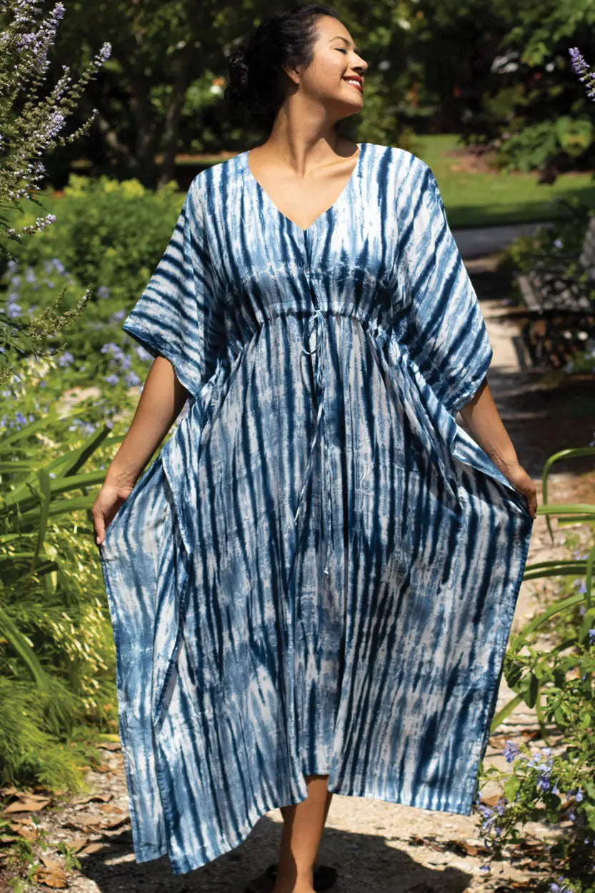 Cassiopeia Maxi Shibori Dyed Caftan Dress • Indigo - Atomic Wildflower