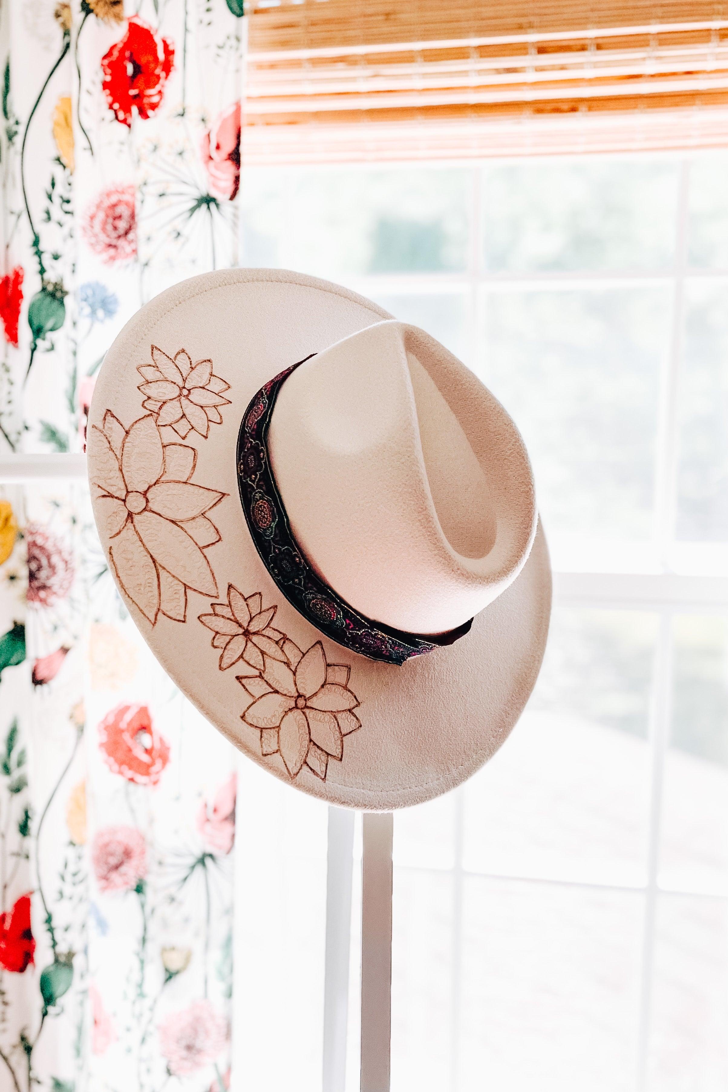 Sunflower Baby Hand Burned Wide Brim Hat - Atomic Wildflower