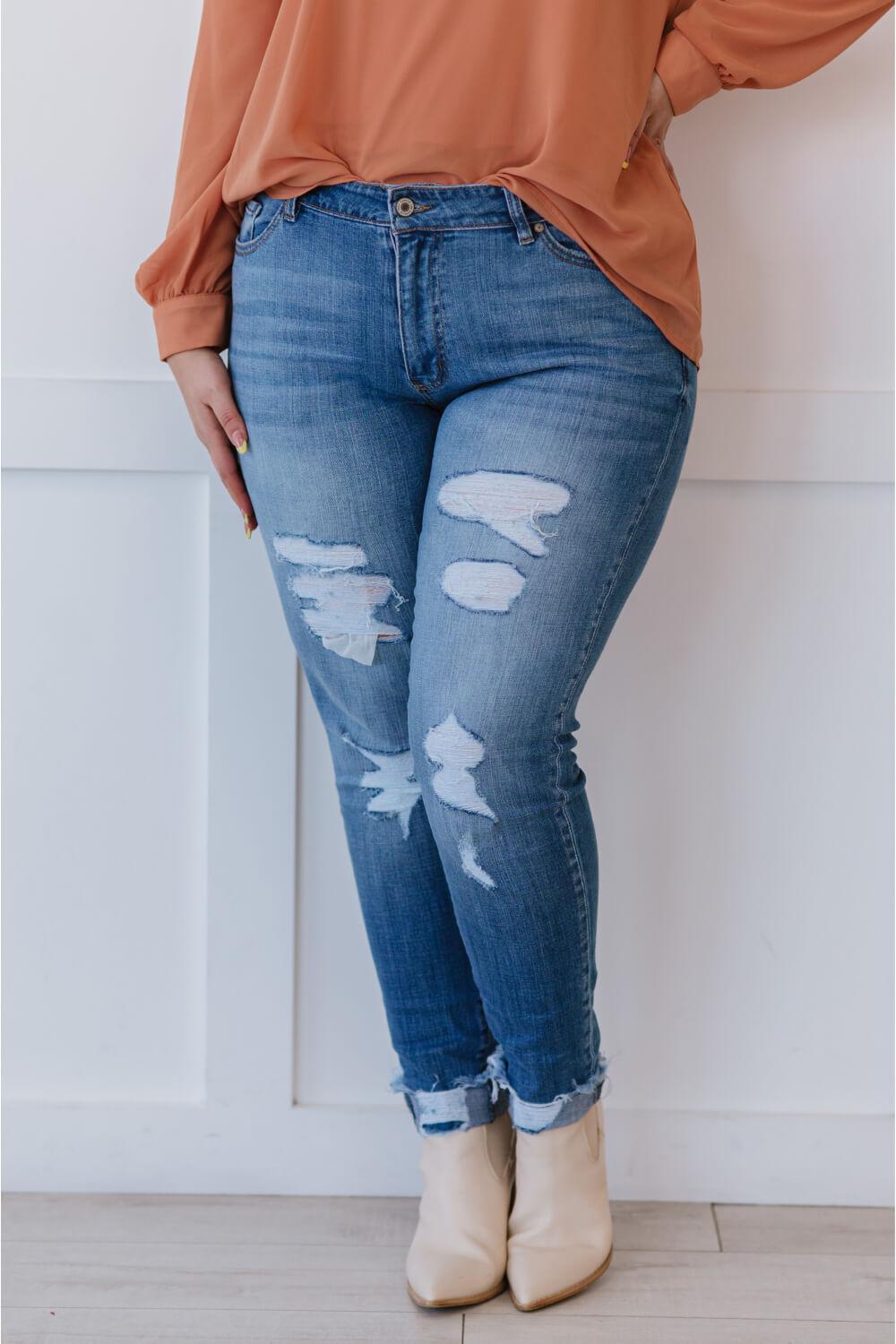 Take On Me Distressed Skinny Jeans - Atomic Wildflower