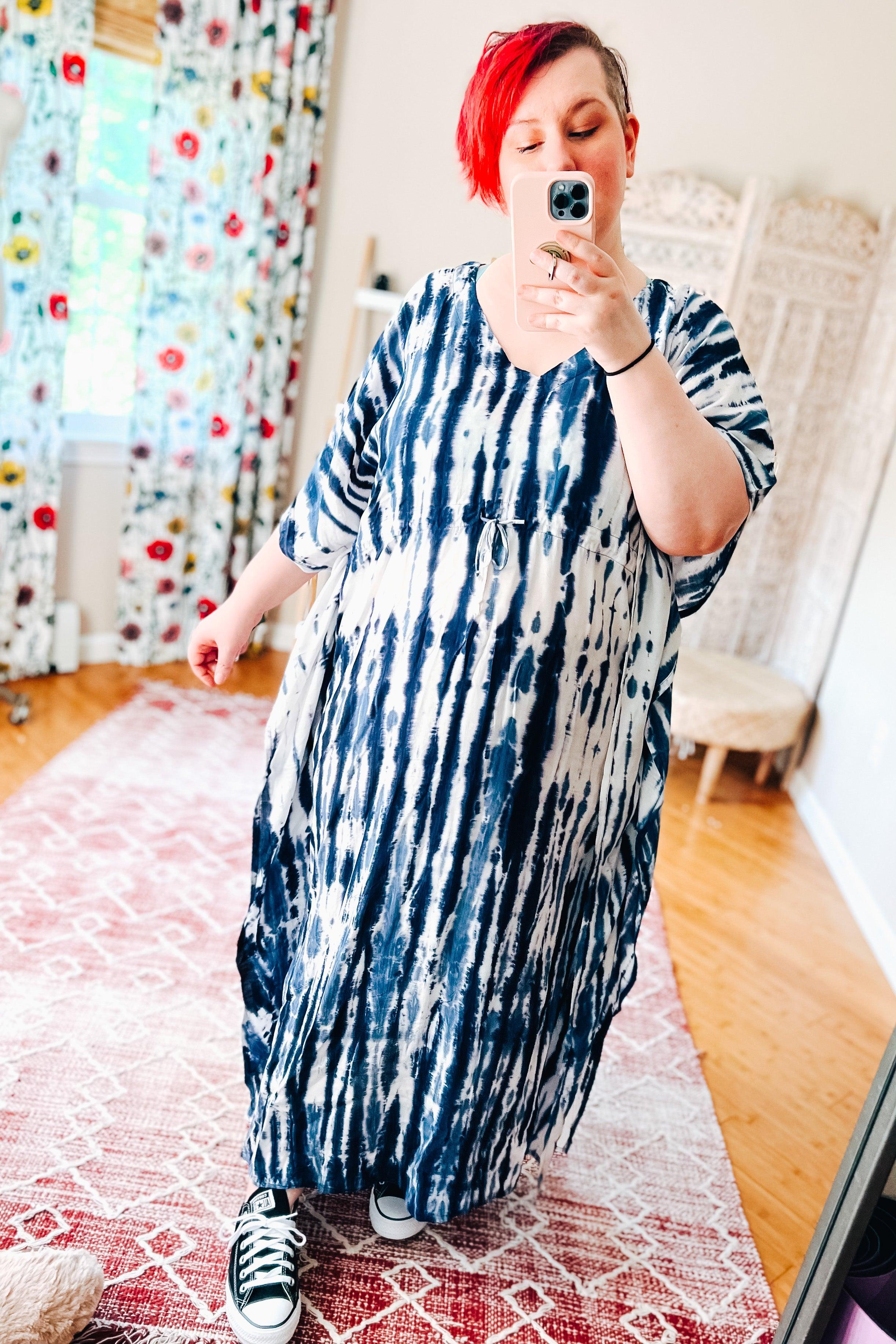 Cassiopeia Maxi Shibori Dyed Caftan Dress • Indigo - Atomic Wildflower