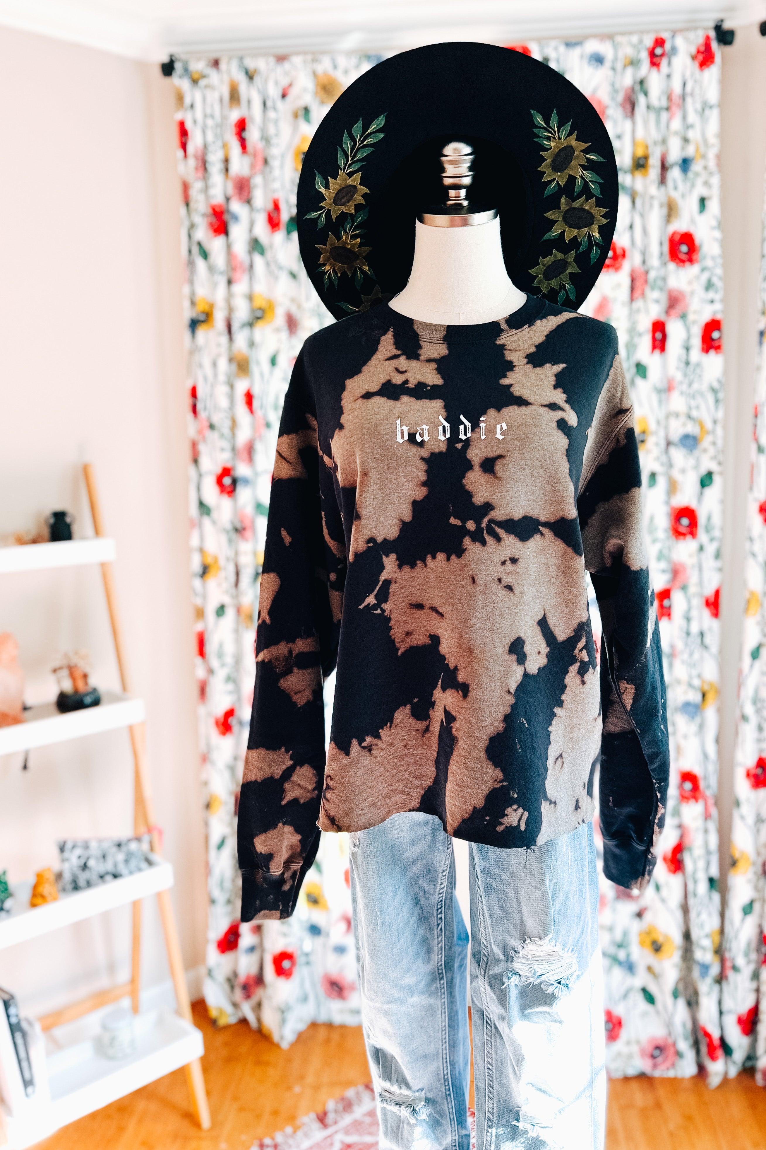 Baddie Cropped Bleached Sweatshirt - Atomic Wildflower