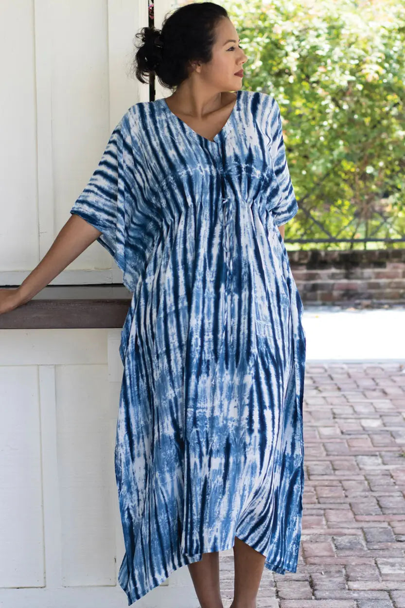 Cassiopeia Maxi Shibori Dyed Caftan Dress • Indigo - Atomic Wildflower