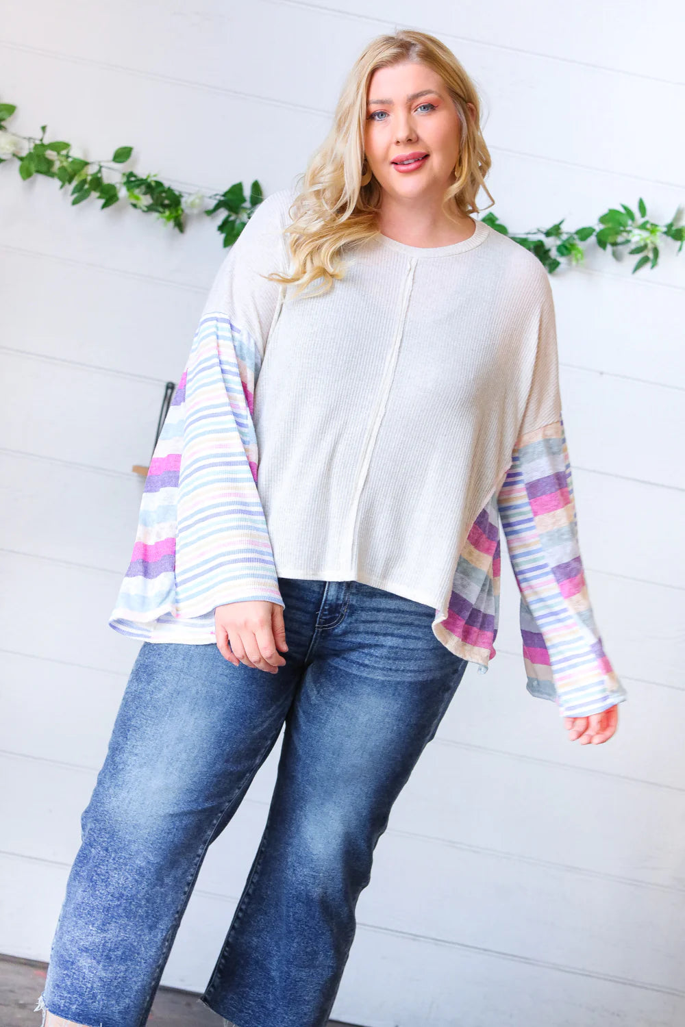 Billie Stripe Bell Sleeve Top - Atomic Wildflower