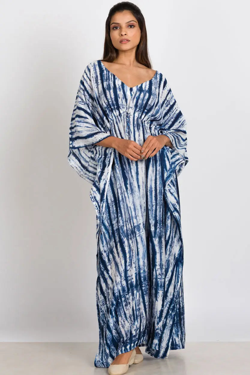 Cassiopeia Maxi Shibori Dyed Caftan Dress • Indigo - Atomic Wildflower